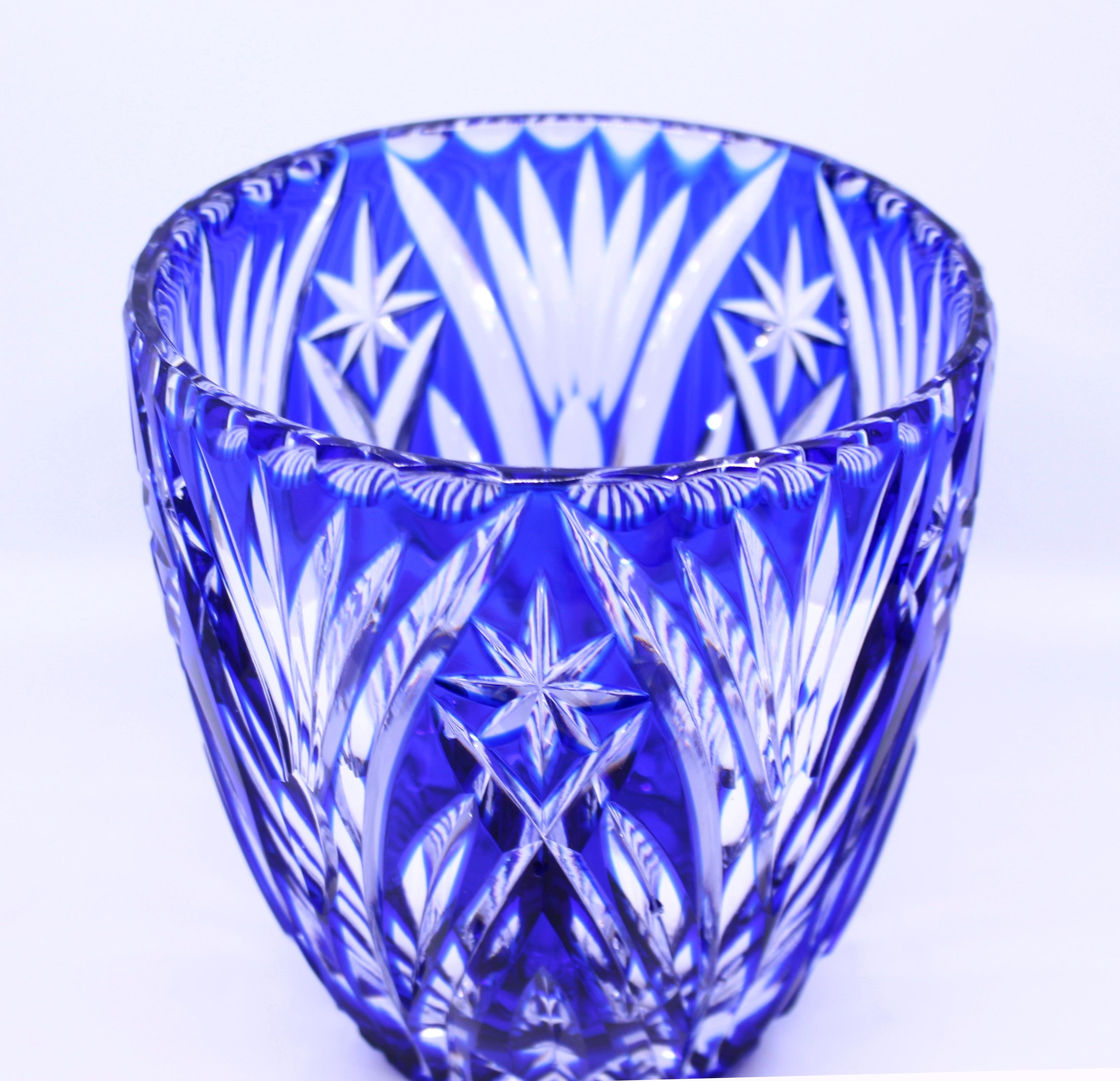 English Blue Overlay Crystal Ice Bucket For Sale