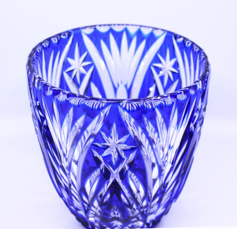 Blue Overlay Crystal Ice Bucket For Sale at 1stDibs