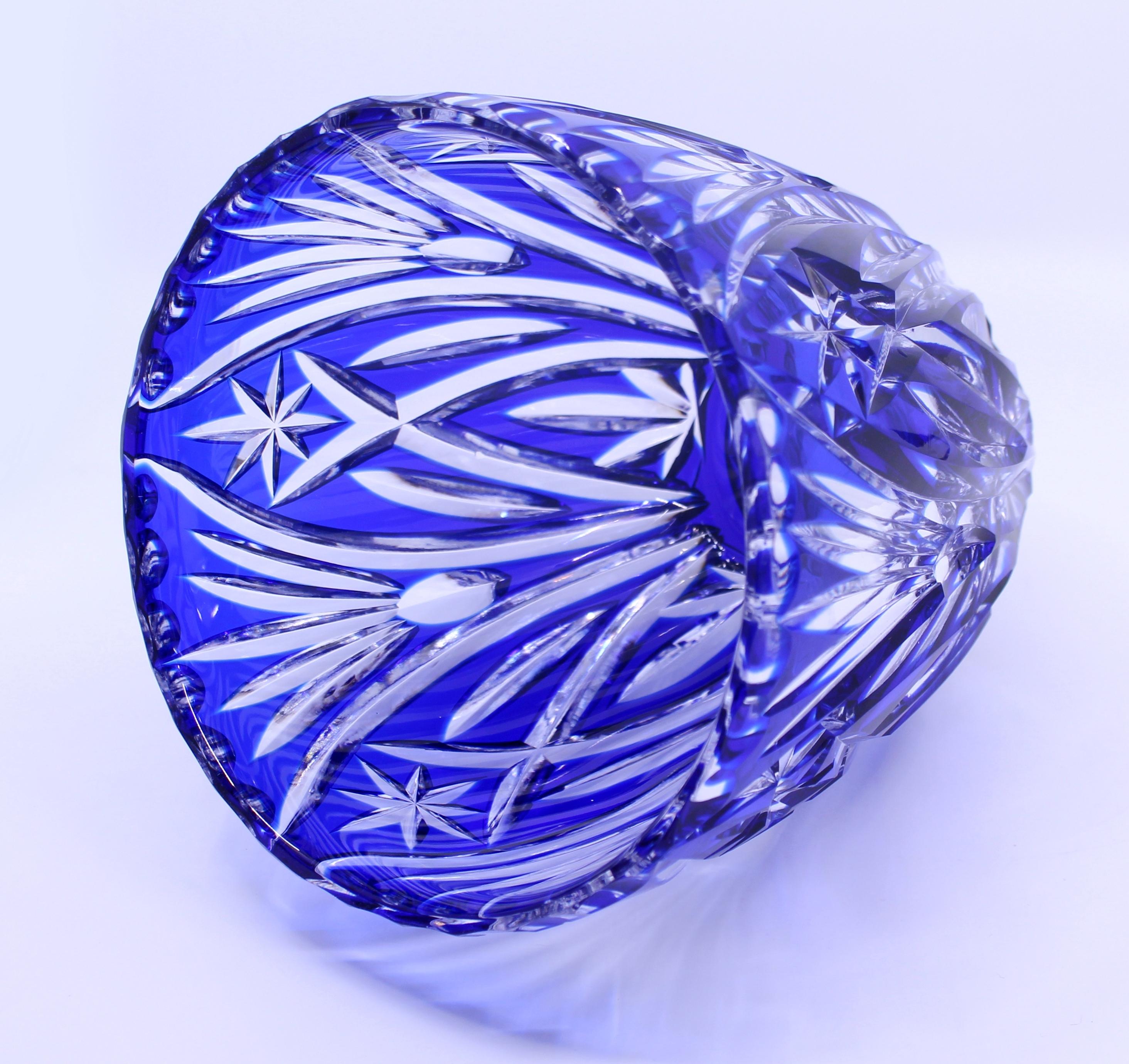 20th Century Blue Overlay Crystal Ice Bucket For Sale