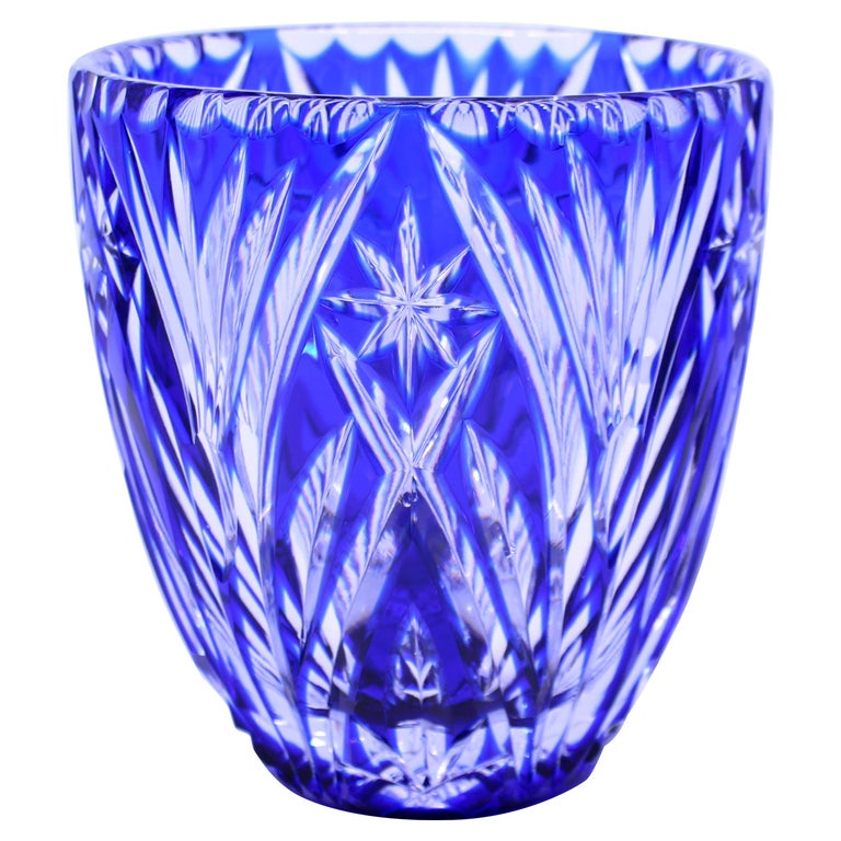 Blue Overlay Crystal Ice Bucket For Sale