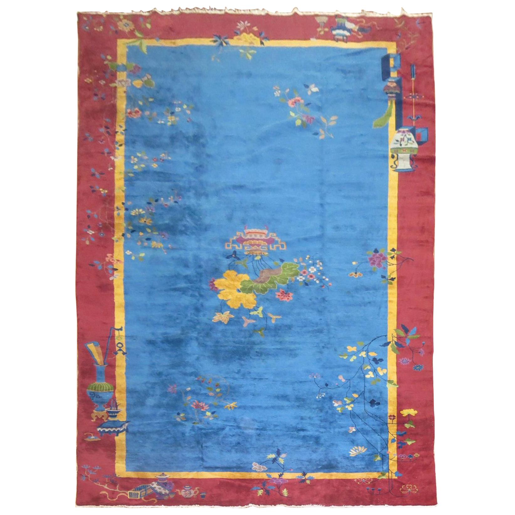 Tapis Nichols bleu surdimensionné Art Déco chinois