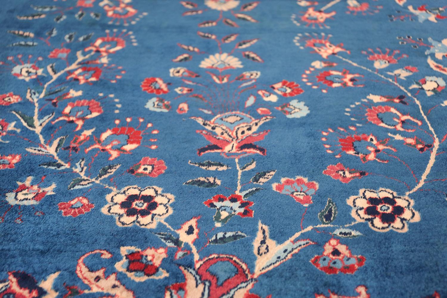 Wool Blue Oversize Floral Antique Indian Rug. Size: 17 ft x 20 ft 10 in