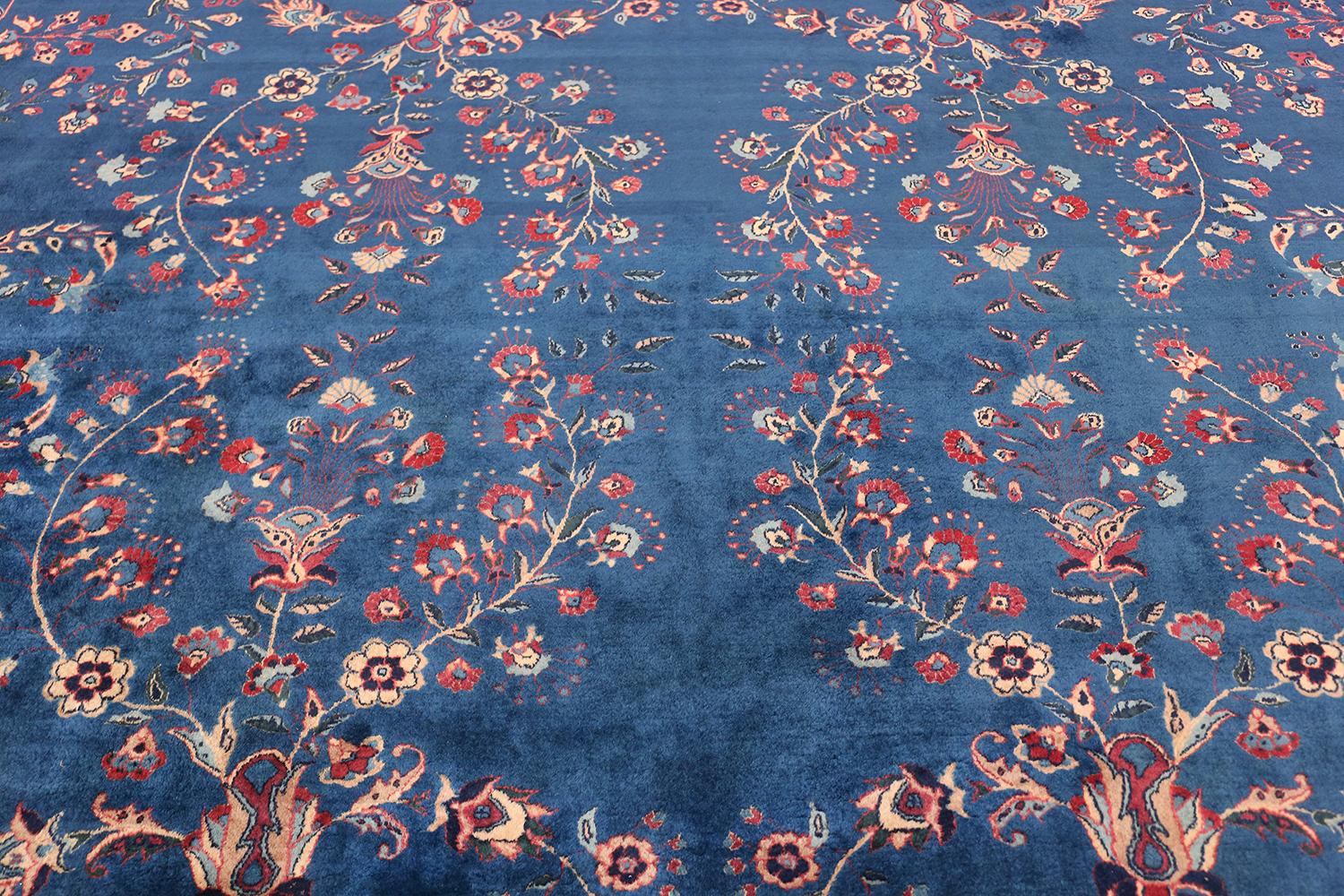 Blue Oversize Floral Antique Indian Rug. Size: 17 ft x 20 ft 10 in 1