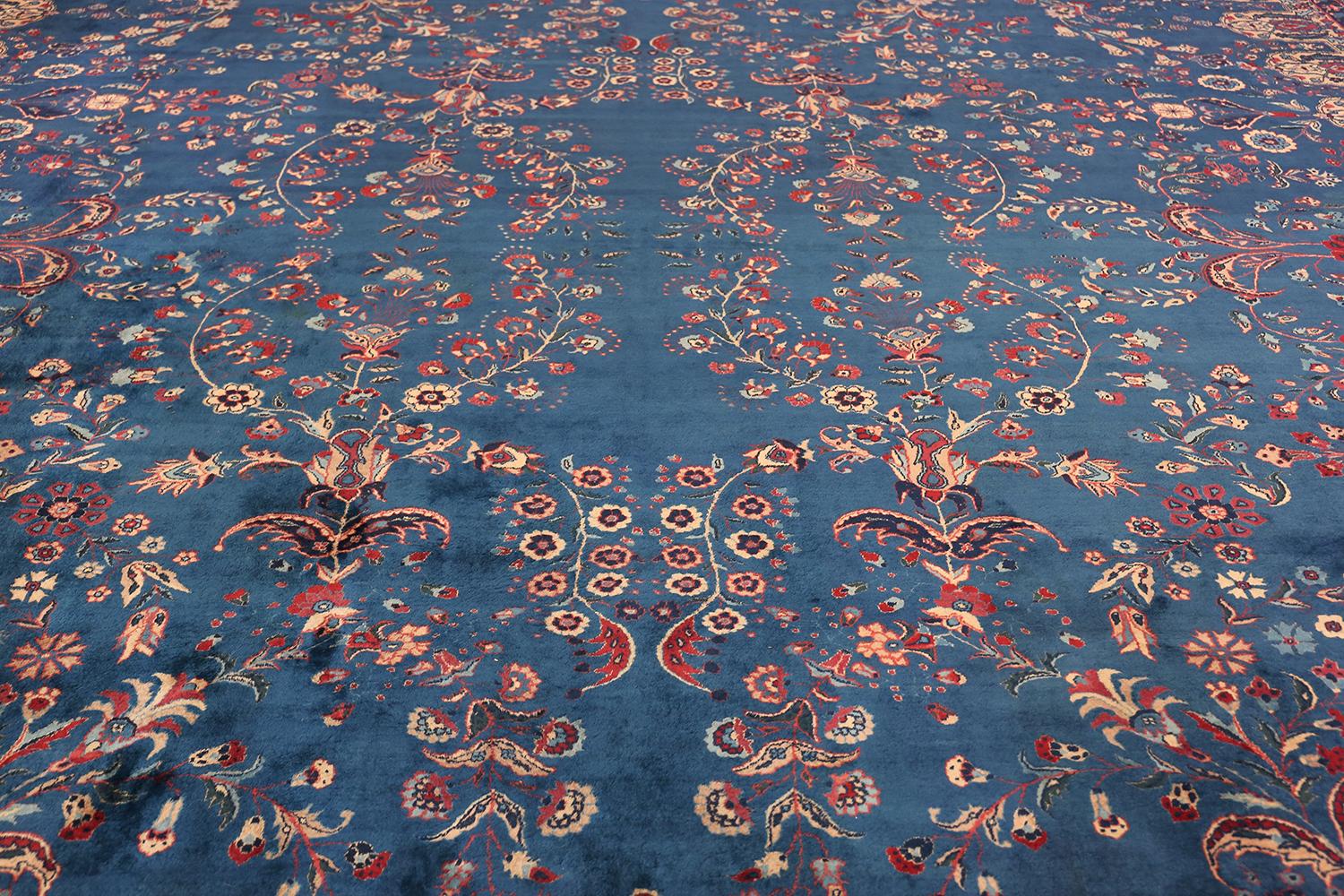 Blue Oversize Floral Antique Indian Rug. Size: 17 ft x 20 ft 10 in 2