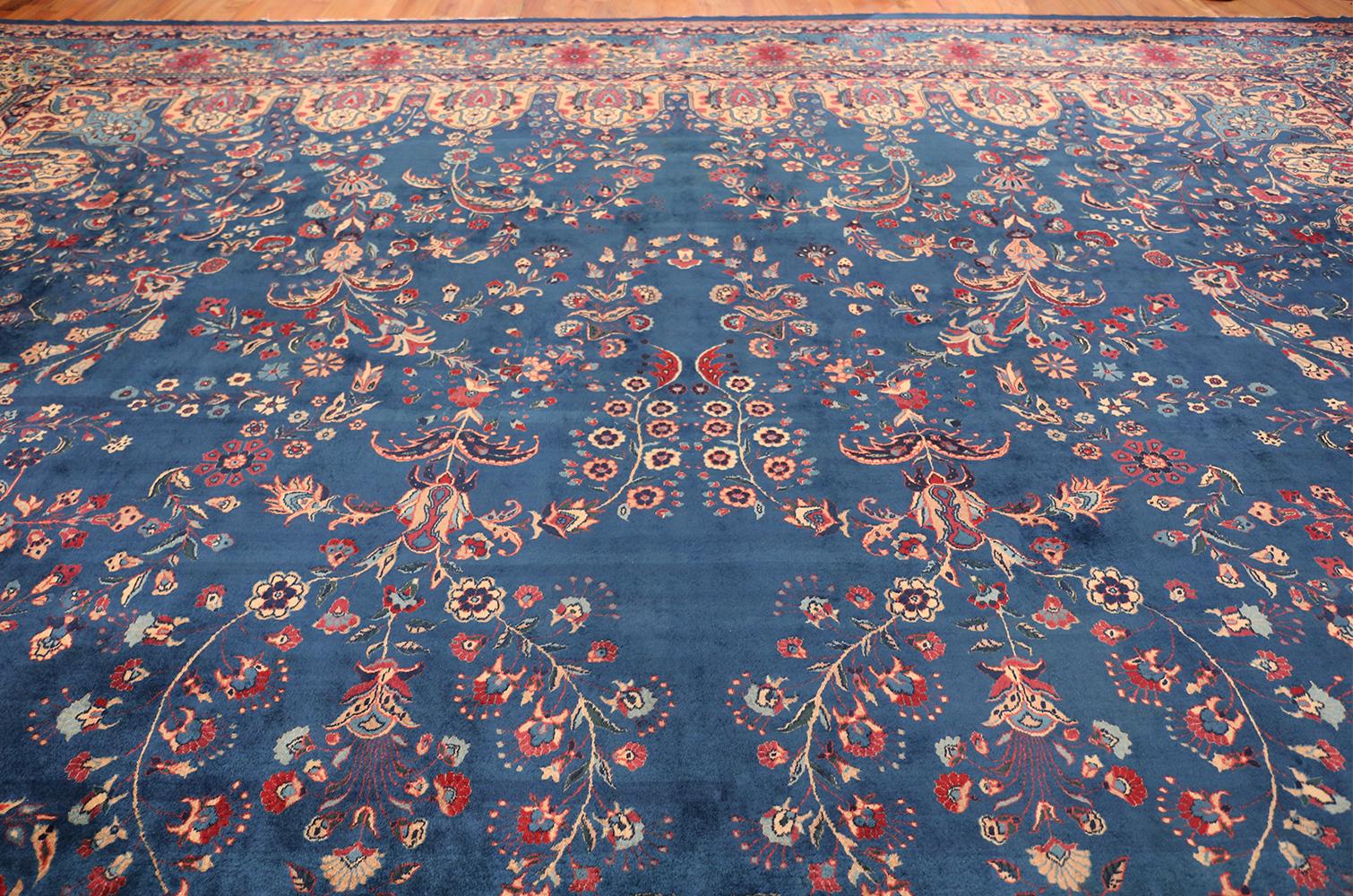 Agra Blue Oversize Floral Antique Indian Rug. Size: 17 ft x 20 ft 10 in