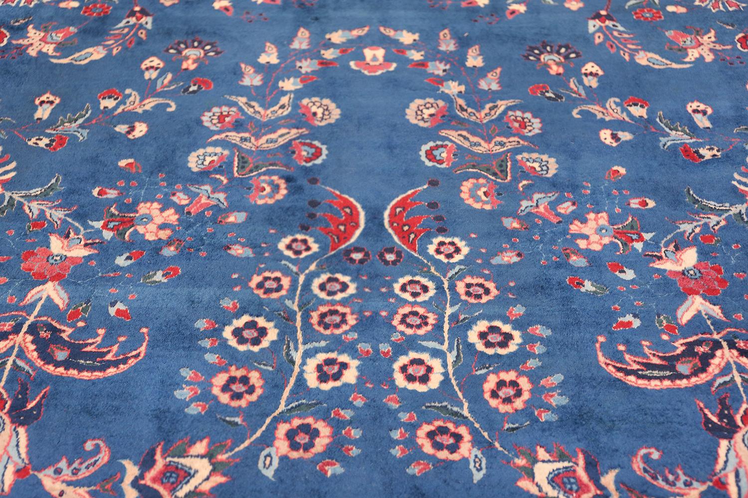 Hand-Knotted Blue Oversize Floral Antique Indian Rug. Size: 17 ft x 20 ft 10 in