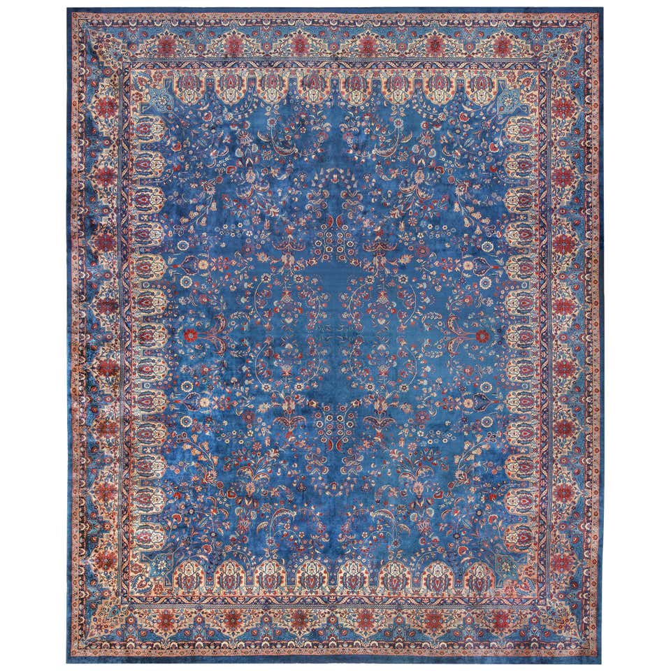 India Rugs Texture Blue Oversize Floral Antique Indian Rug. Size: 17 ft x 20 ft 10 in at ...
