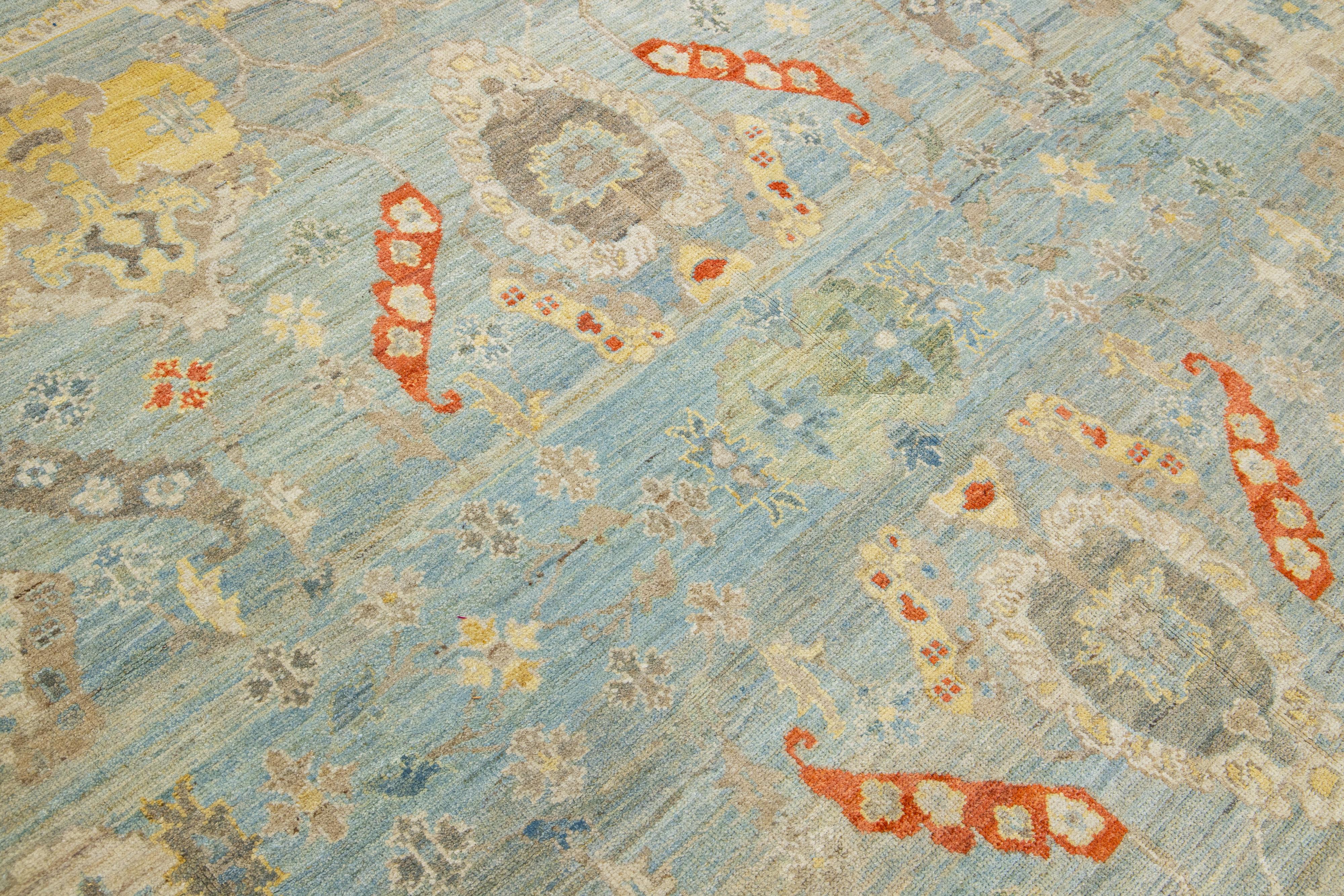 Blauer übergroßer Sultanabad-Wollteppich in Übergröße mit Blumenmotiv im Angebot 4