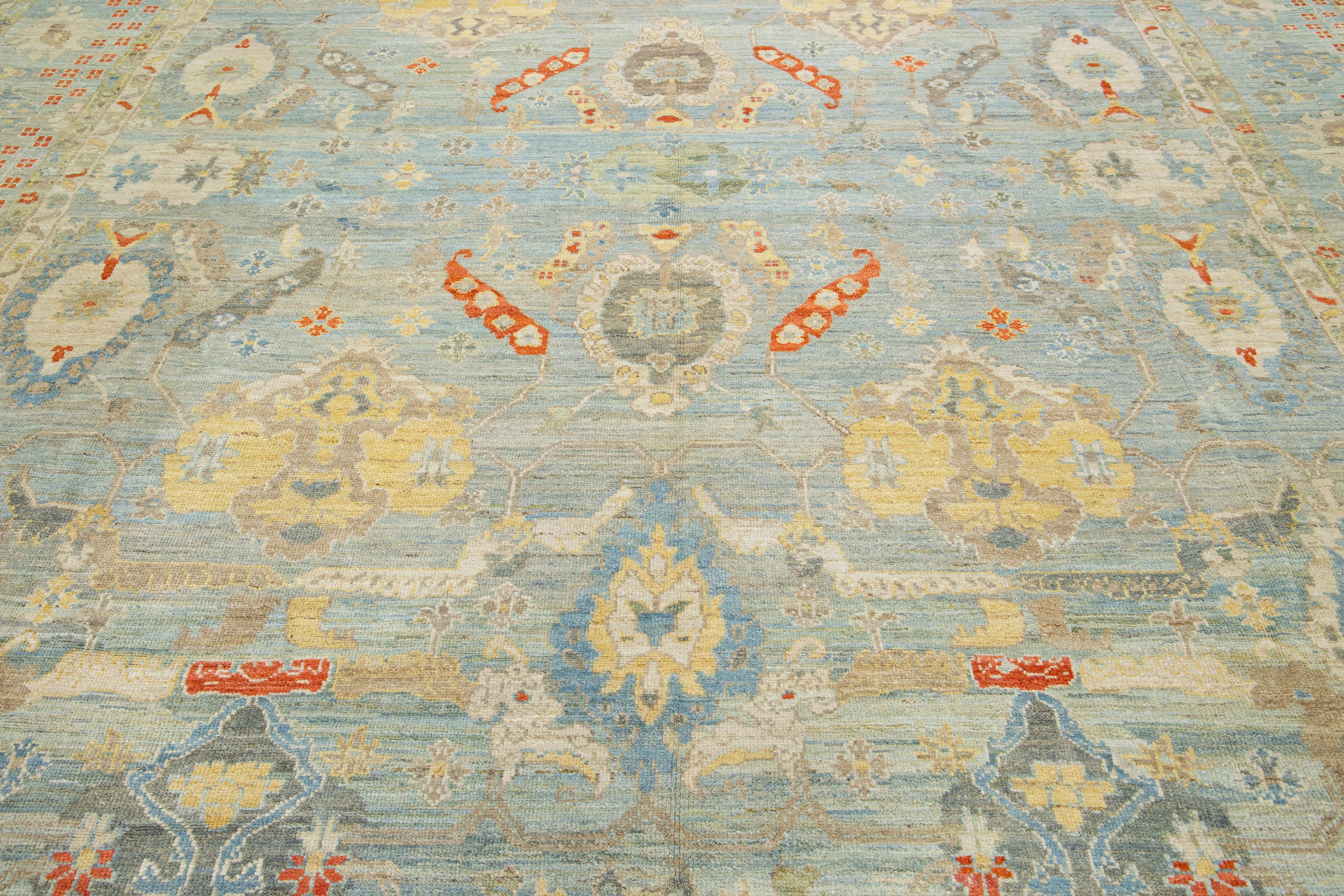 Contemporary Blue Oversize Sultanabad Wool Rug With Floral Motif For Sale