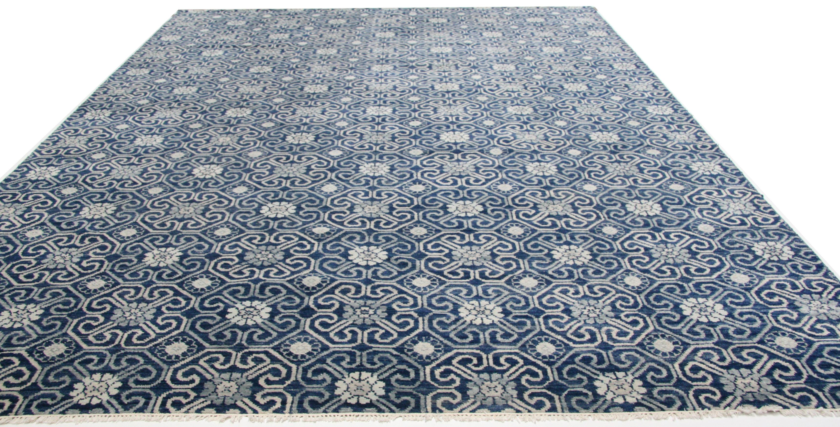 Indian Blue Padma Collection Wool Area Rug For Sale