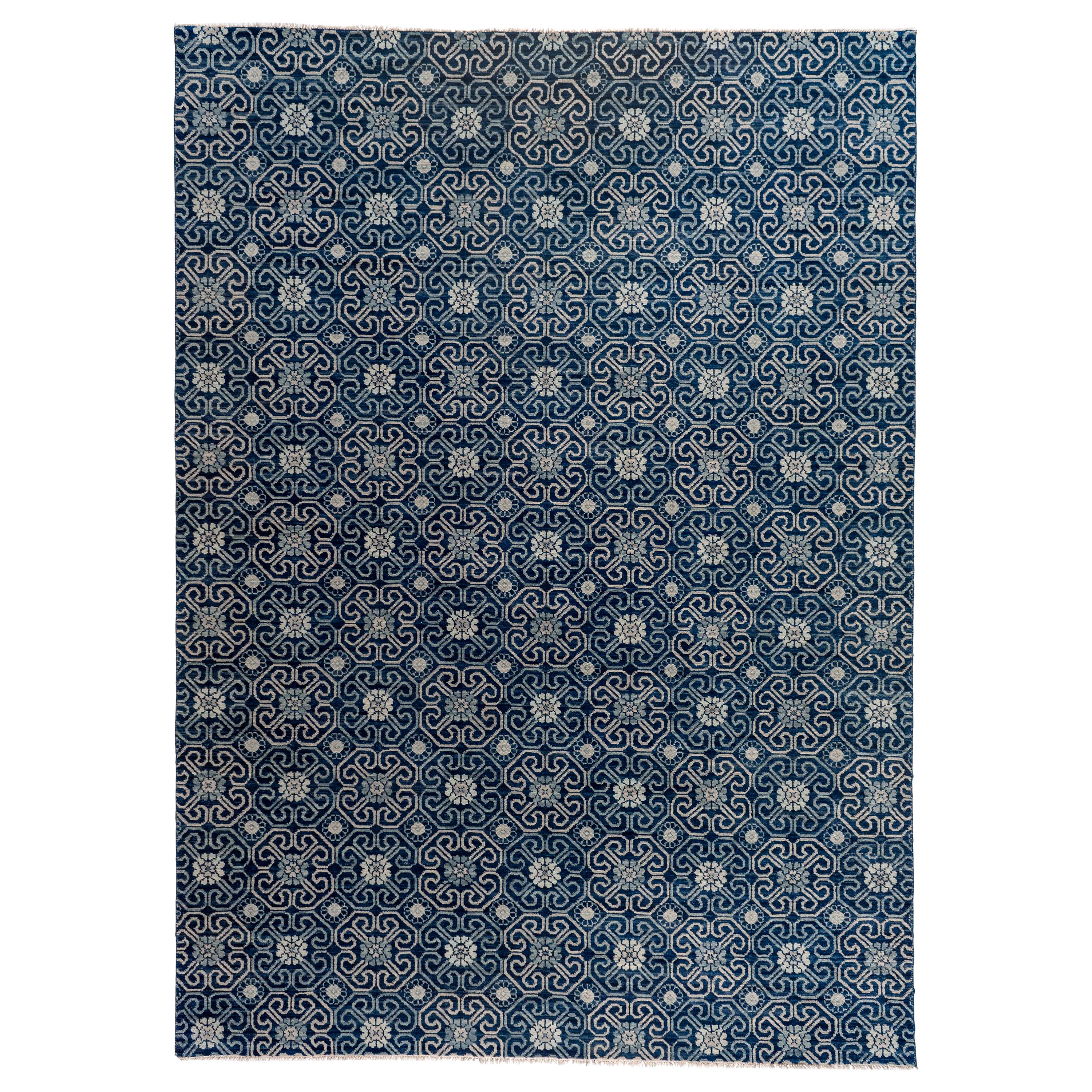 Blue Padma Collection Wool Area Rug For Sale