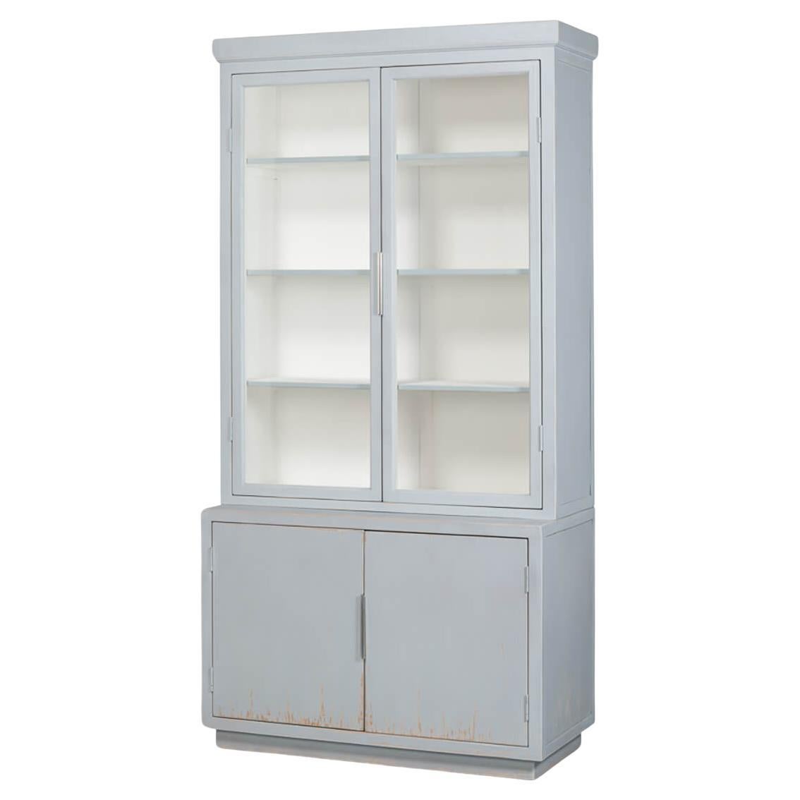 Blue Painted 48 Inch Bookcase For Sale