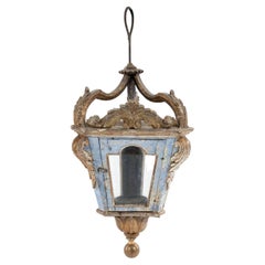 Blue Painted and Giltwood Italian Lantern