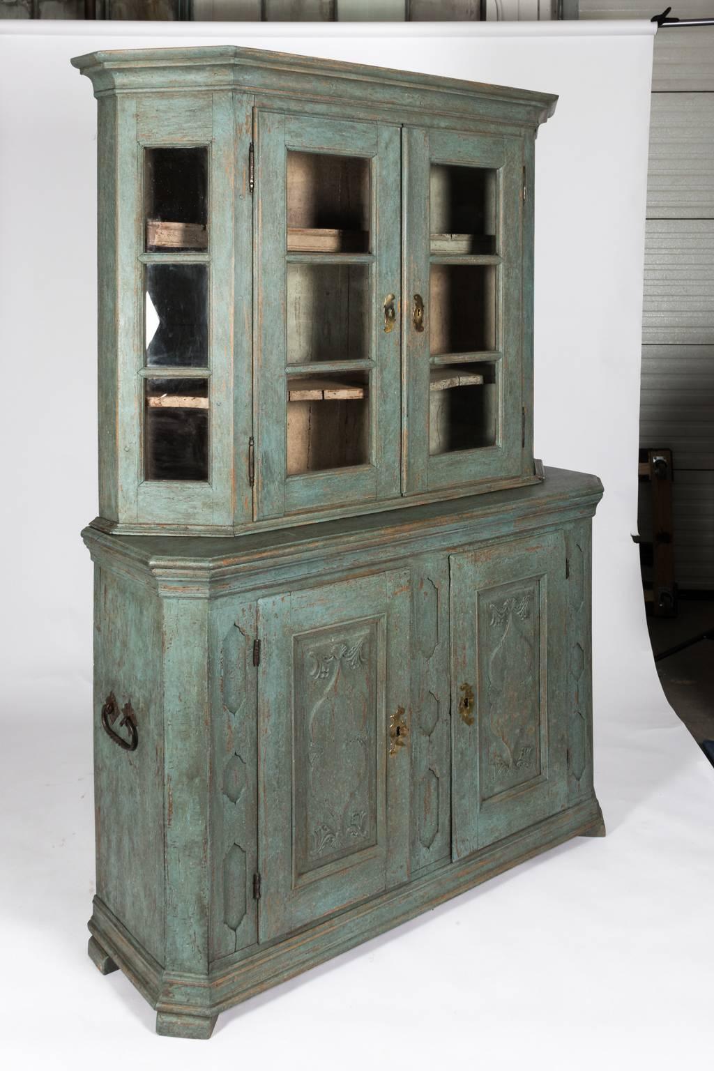 Blue Painted Baroque Display Cabinet For Sale 1