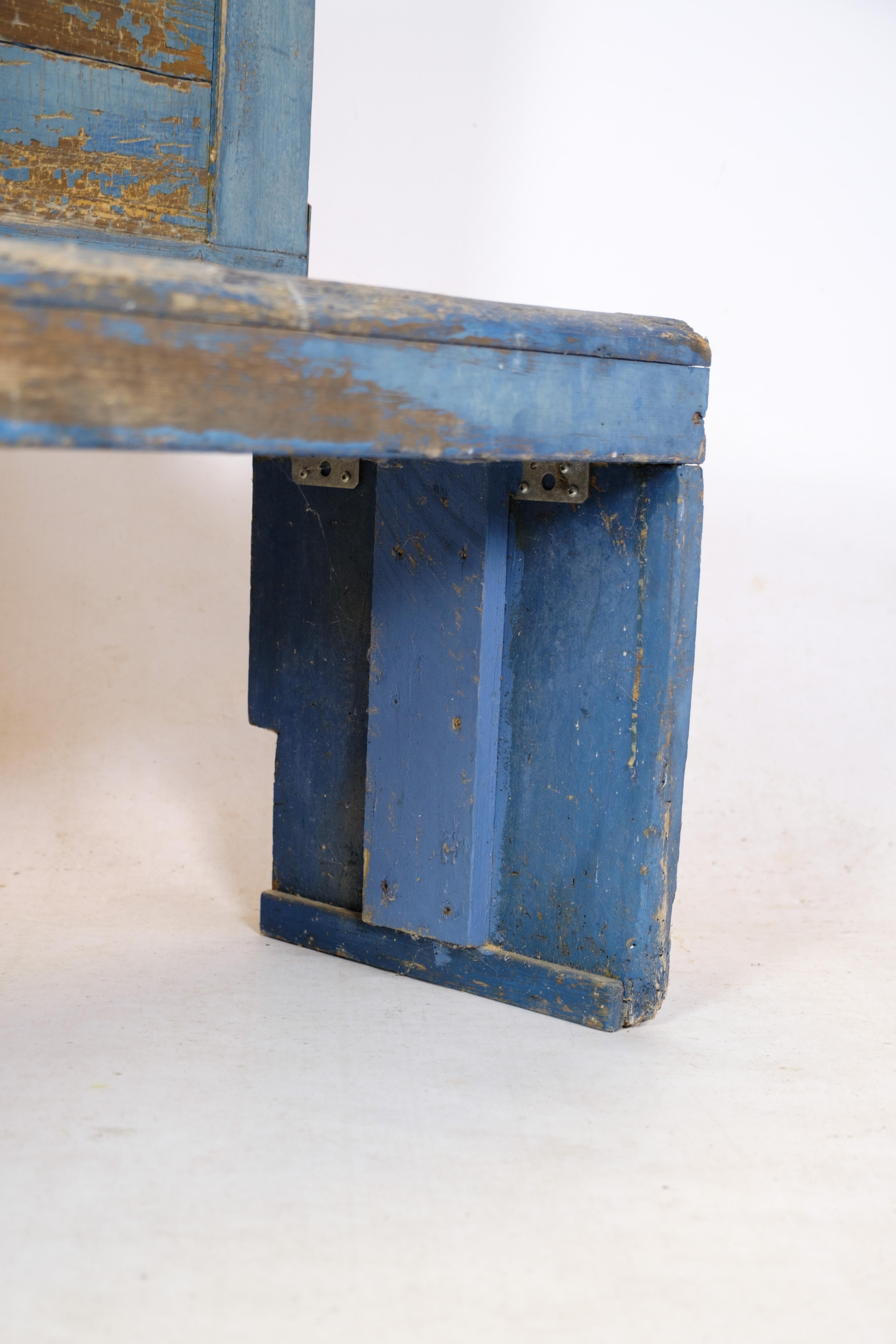 Mid-19th Century Blue Painted Bench in Pine Wood From The 1840s For Sale