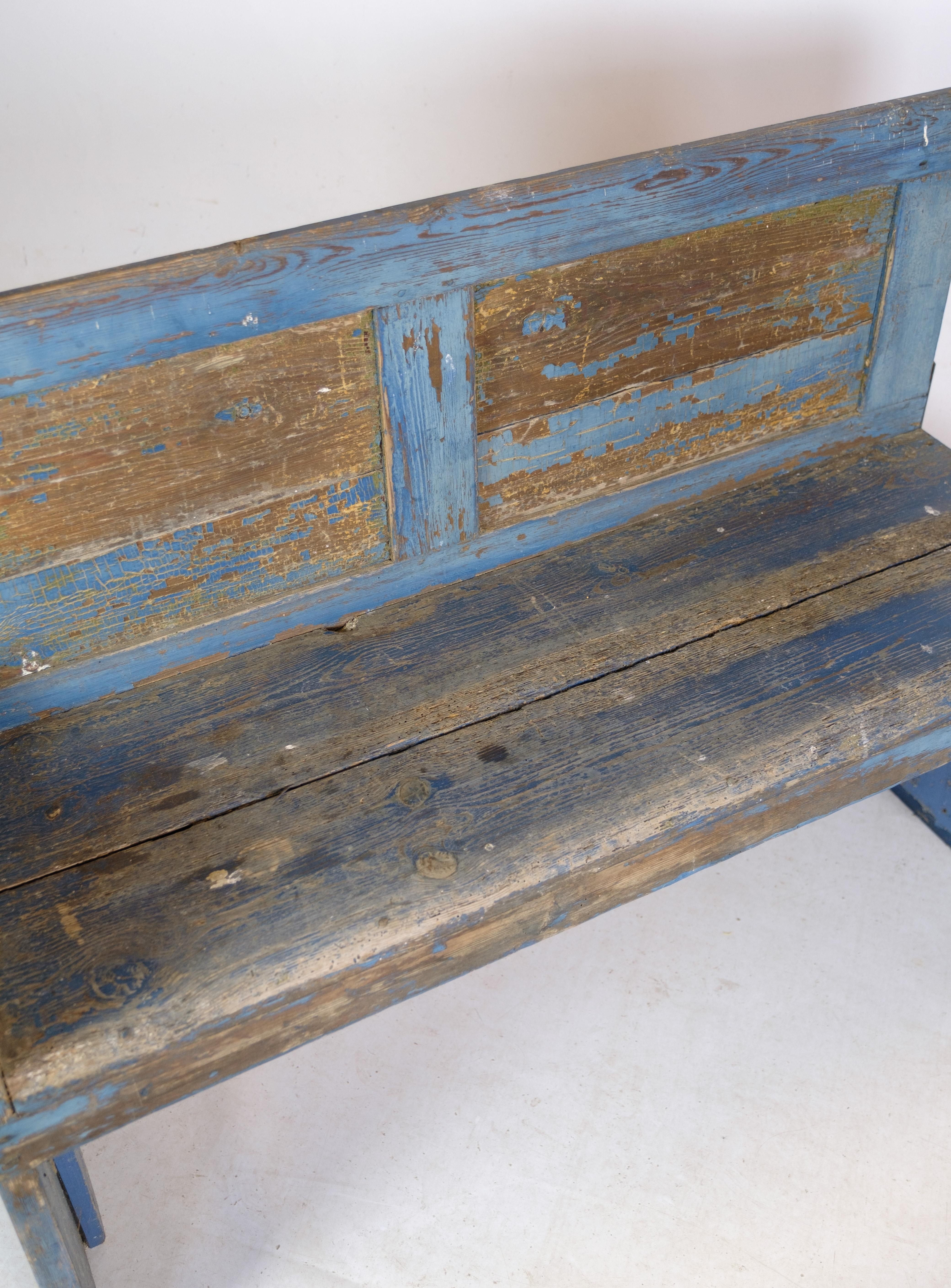Blue Painted Bench in Pine Wood From The 1840s For Sale 1
