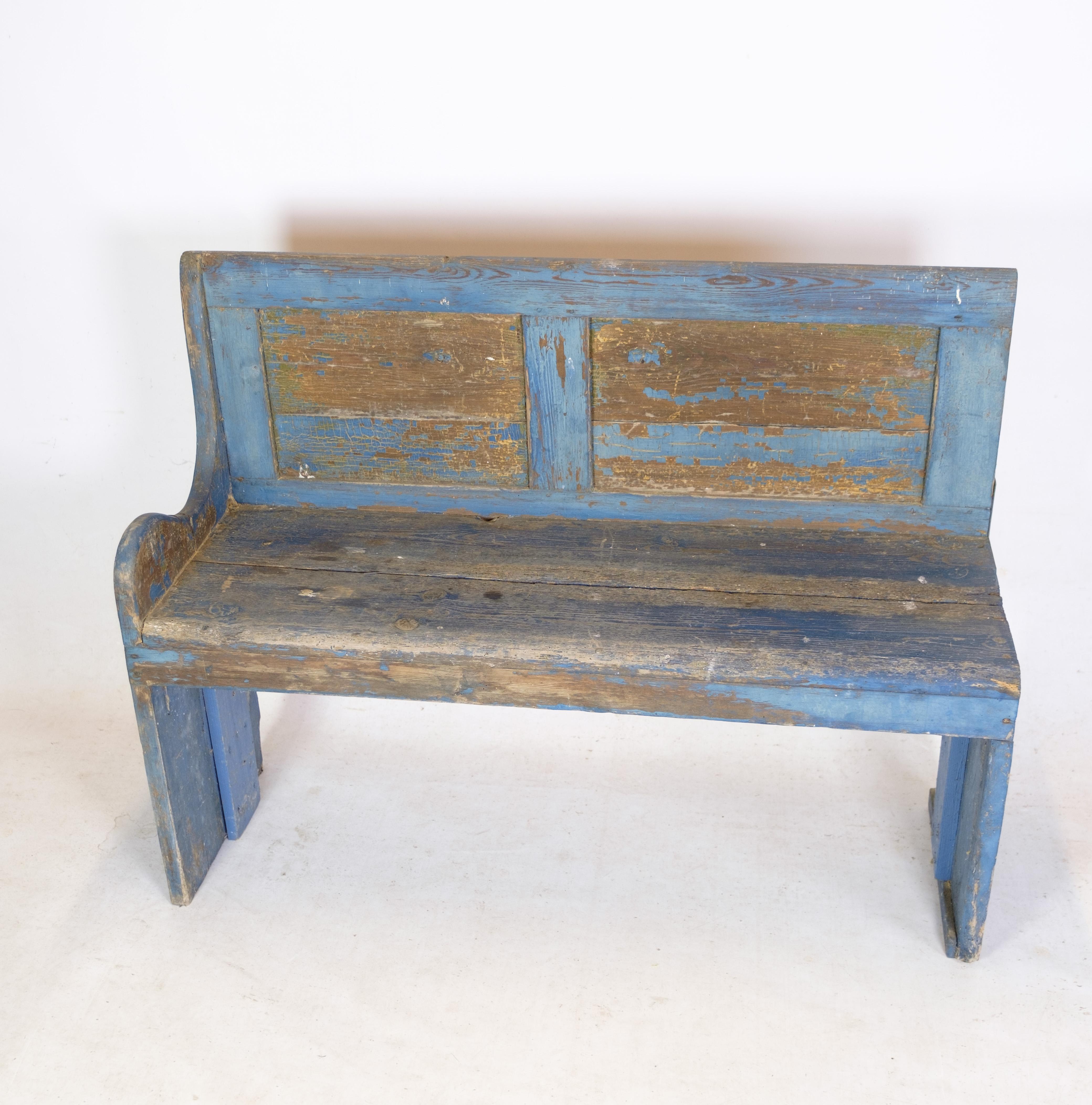 Blue Painted Bench in Pine Wood From The 1840s For Sale 2