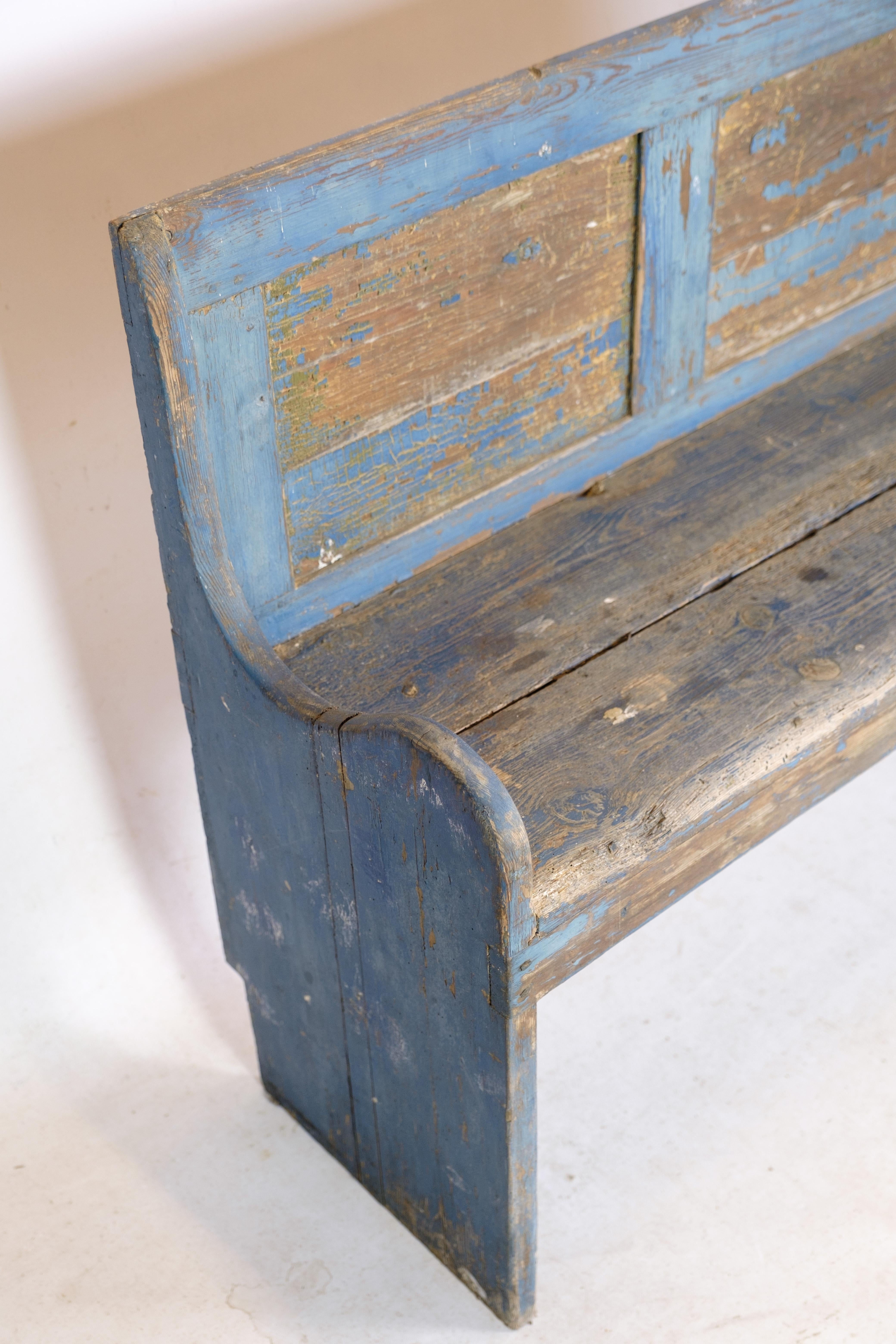 Blue Painted Bench in Pine Wood From The 1840s For Sale 3