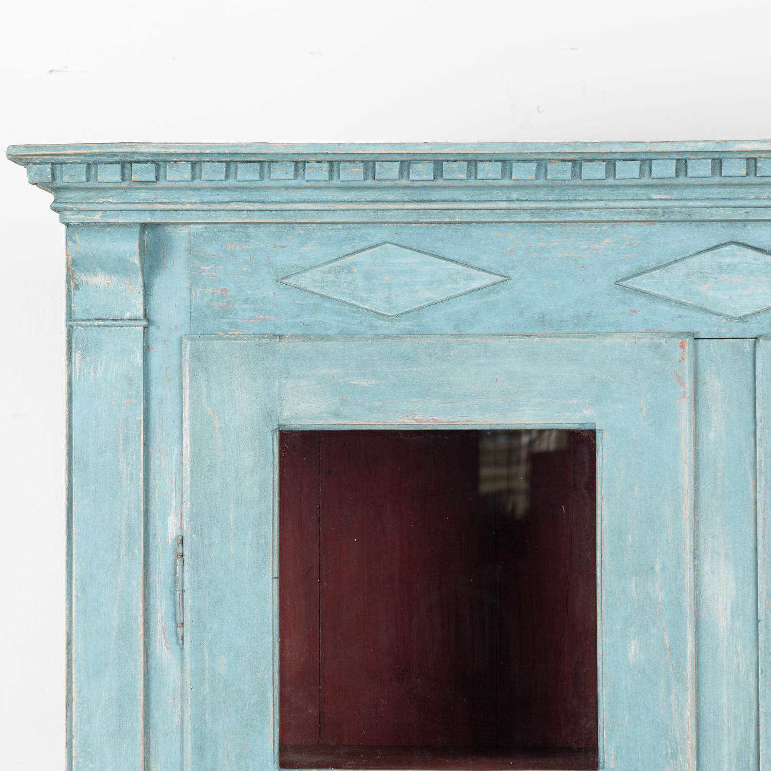 19th Century Blue Painted Bookcase Display Cabinet with Glass Doors, Denmark circa 1840 For Sale