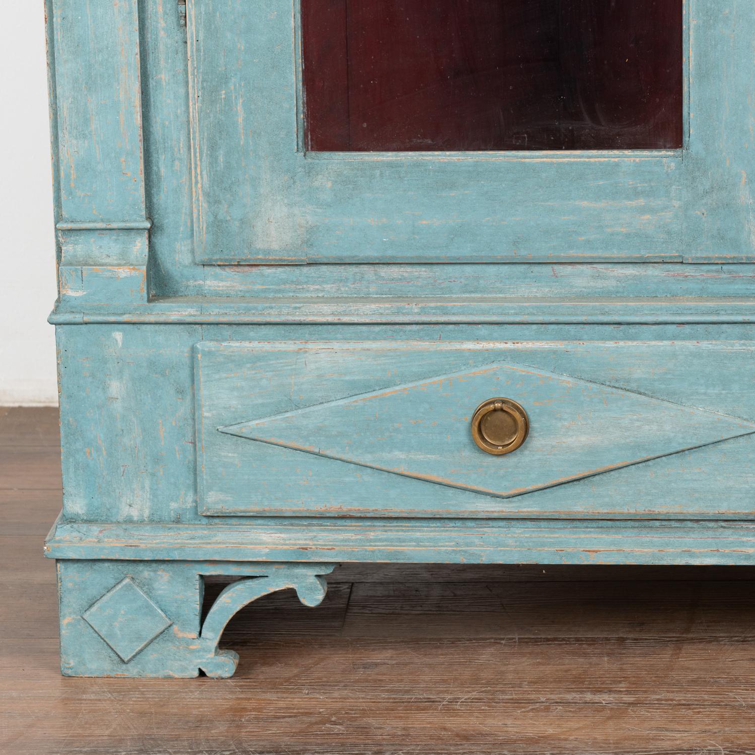 Blue Painted Bookcase Display Cabinet with Glass Doors, Denmark circa 1840 For Sale 3