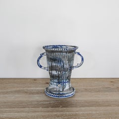Blue Painted Ceramic Double Handle Urn