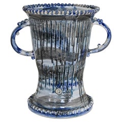 Blue Painted Ceramic Double Handle Urn