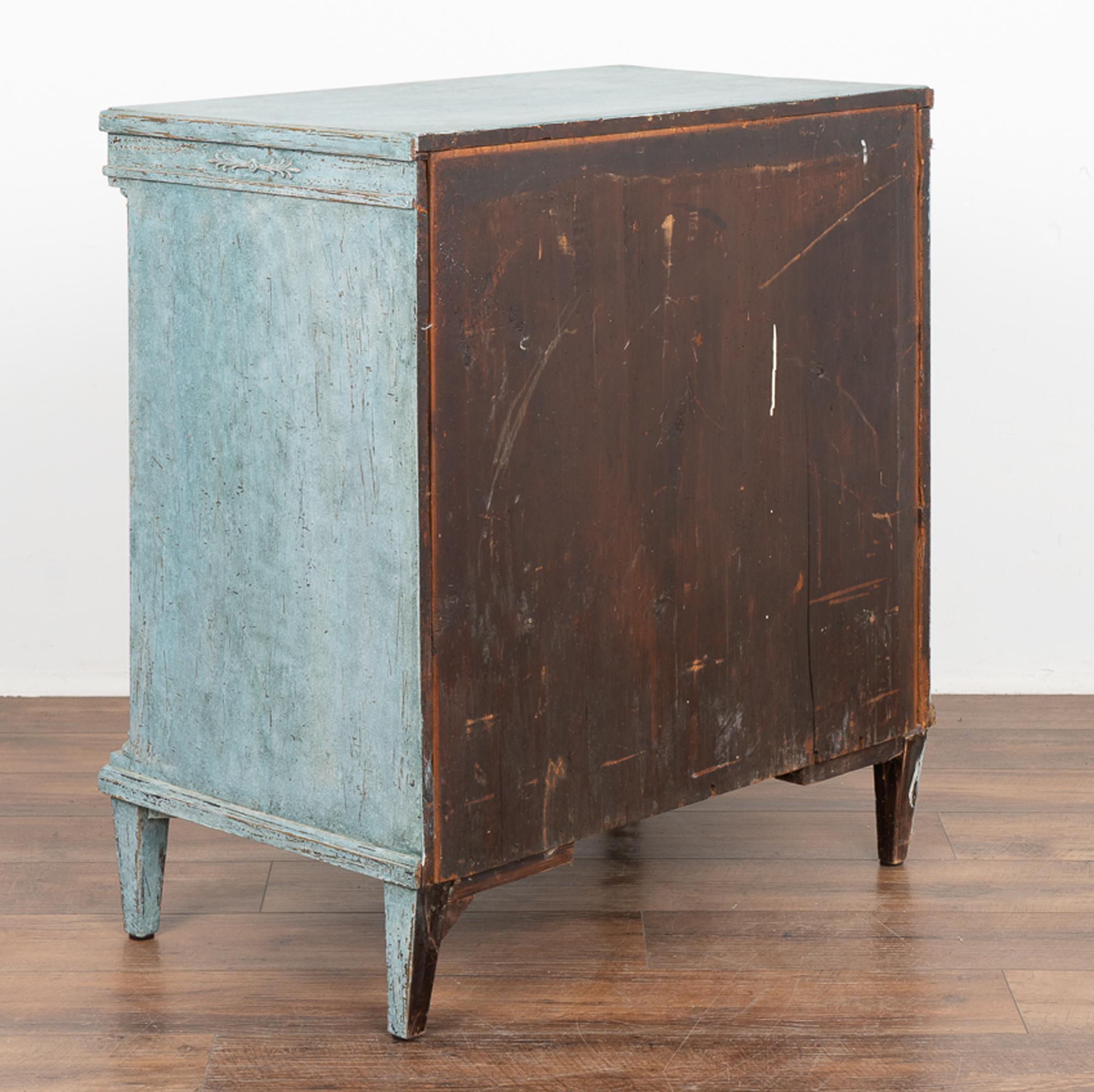 Blue Painted Chest of Three Drawers, Denmark circa 1840 For Sale 5