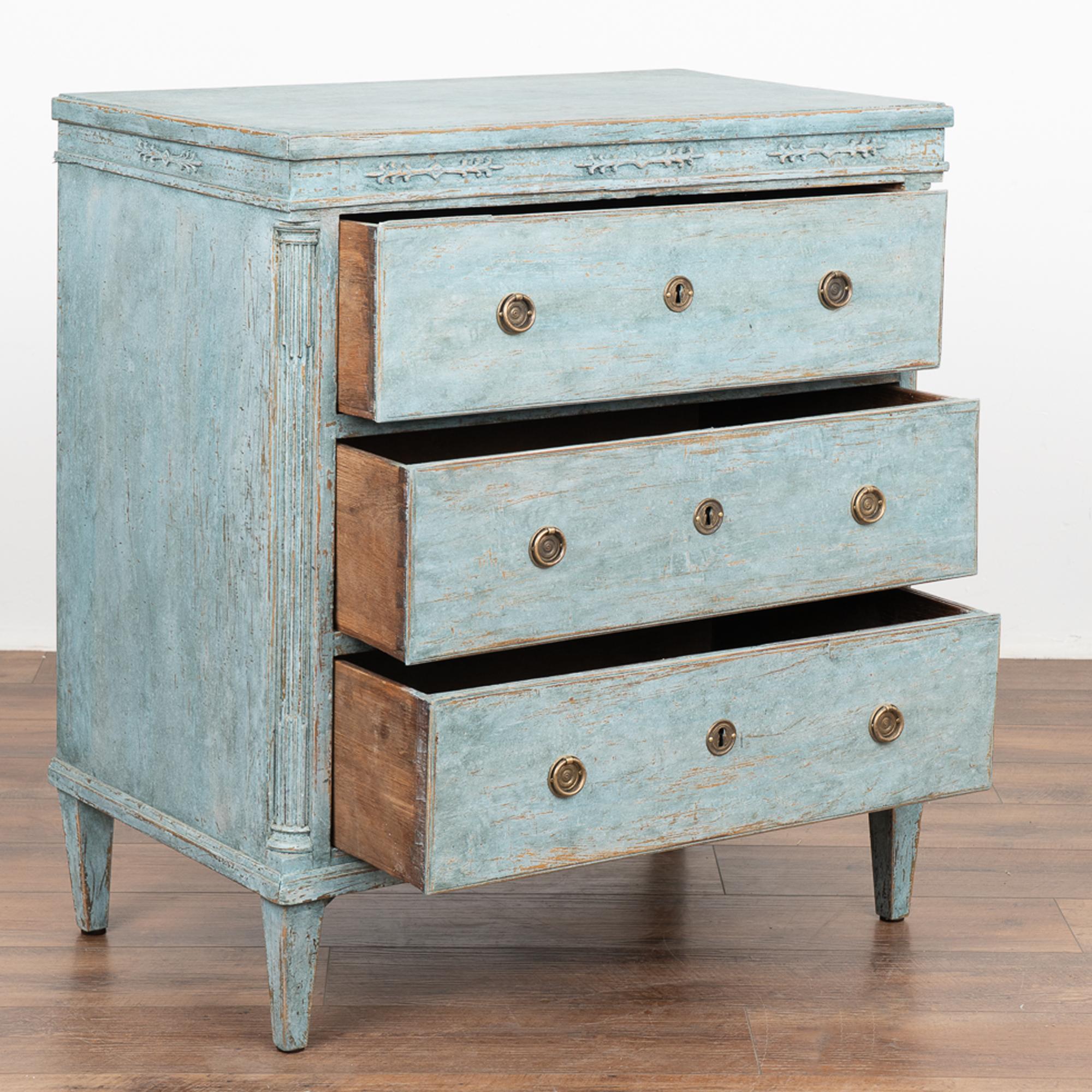 Danish Blue Painted Chest of Three Drawers, Denmark circa 1840 For Sale