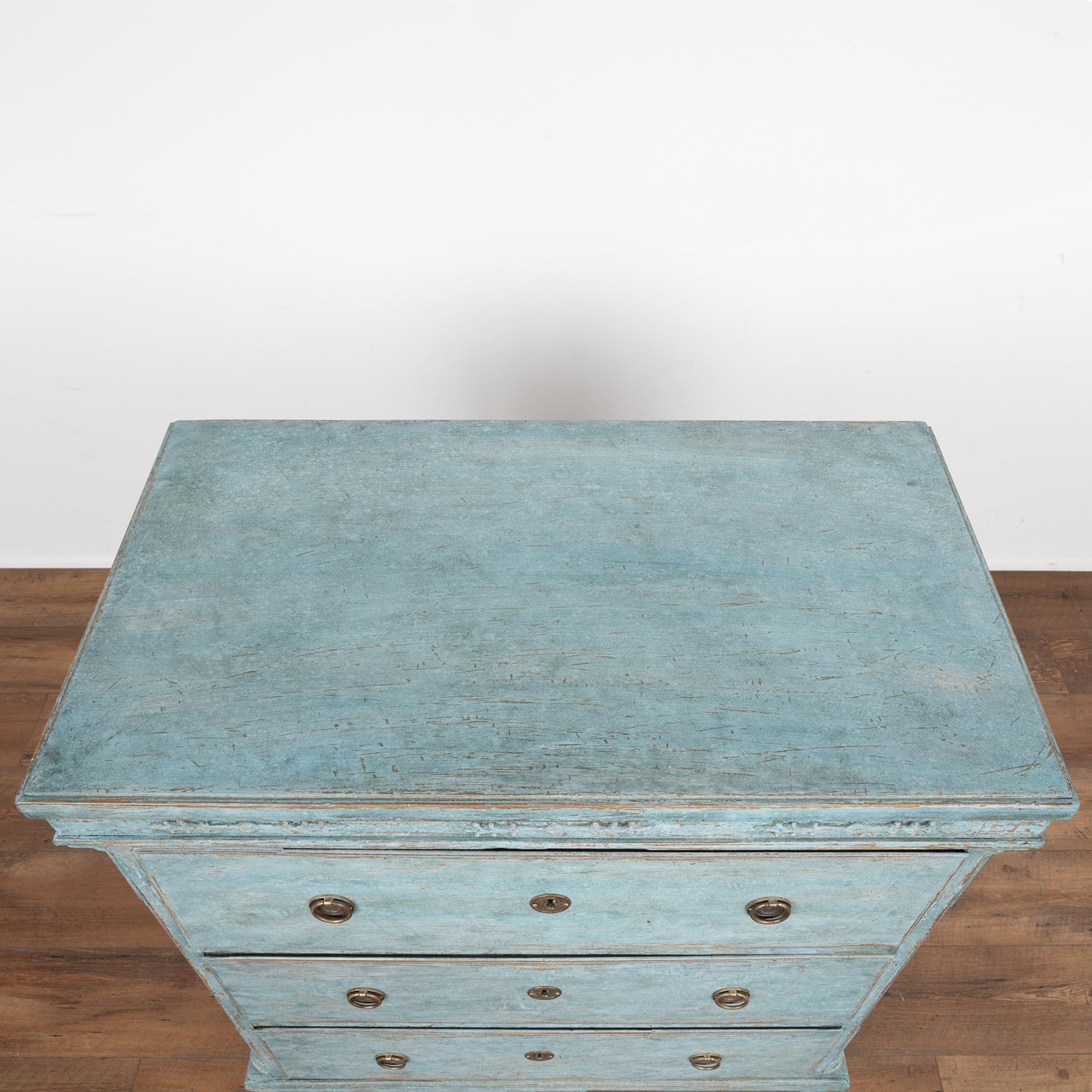 19th Century Blue Painted Chest of Three Drawers, Denmark circa 1840 For Sale