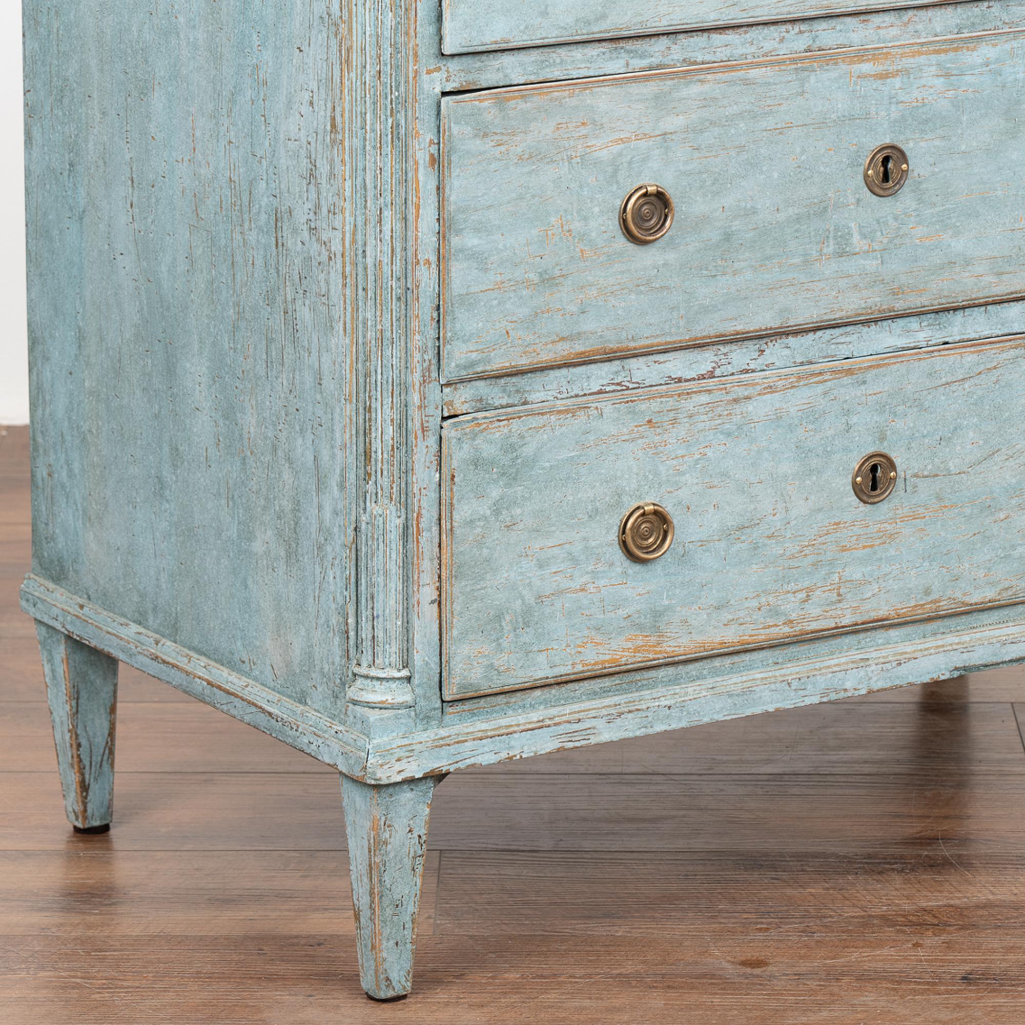 Pine Blue Painted Chest of Three Drawers, Denmark circa 1840 For Sale