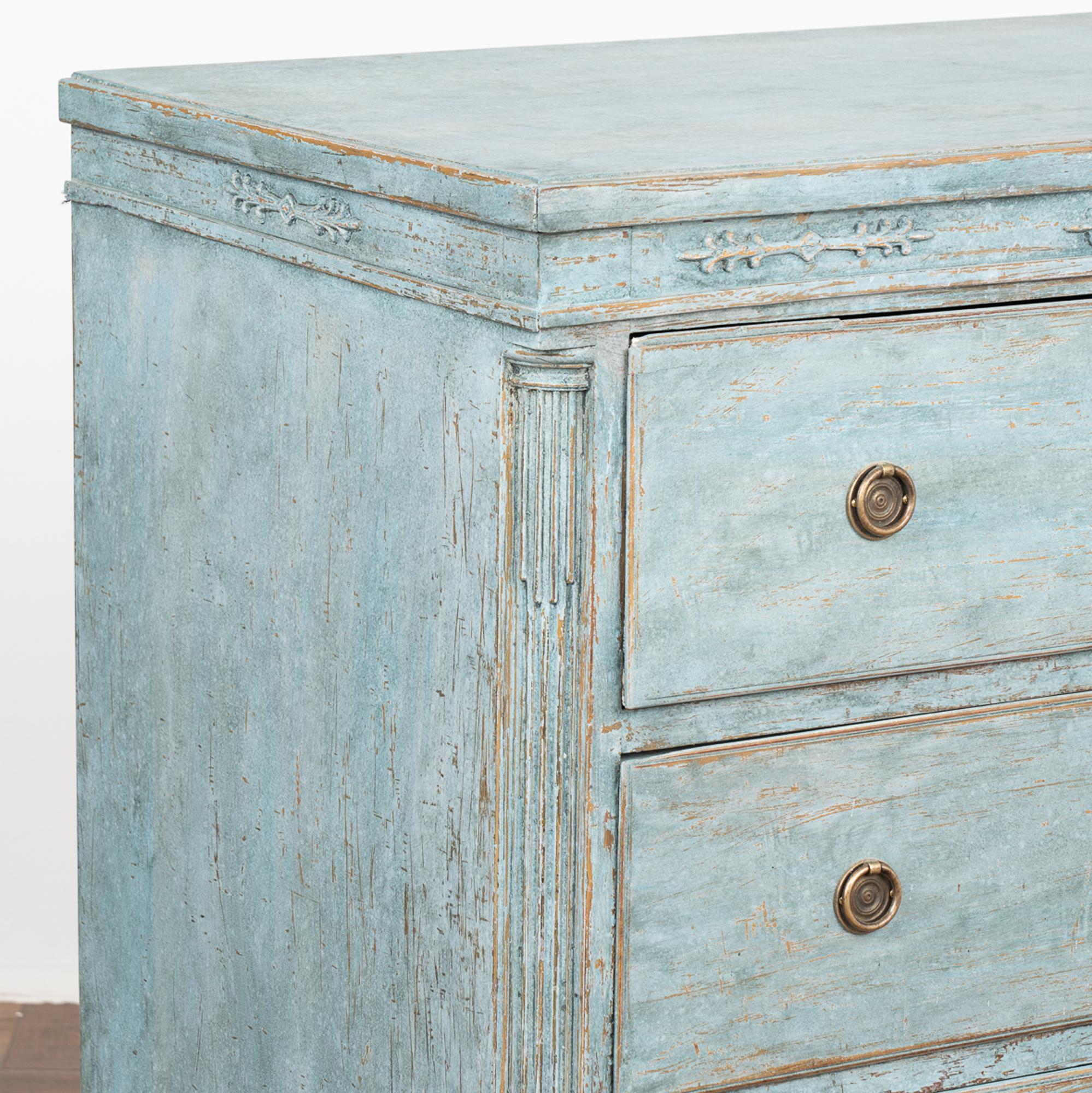 Blue Painted Chest of Three Drawers, Denmark circa 1840 For Sale 1