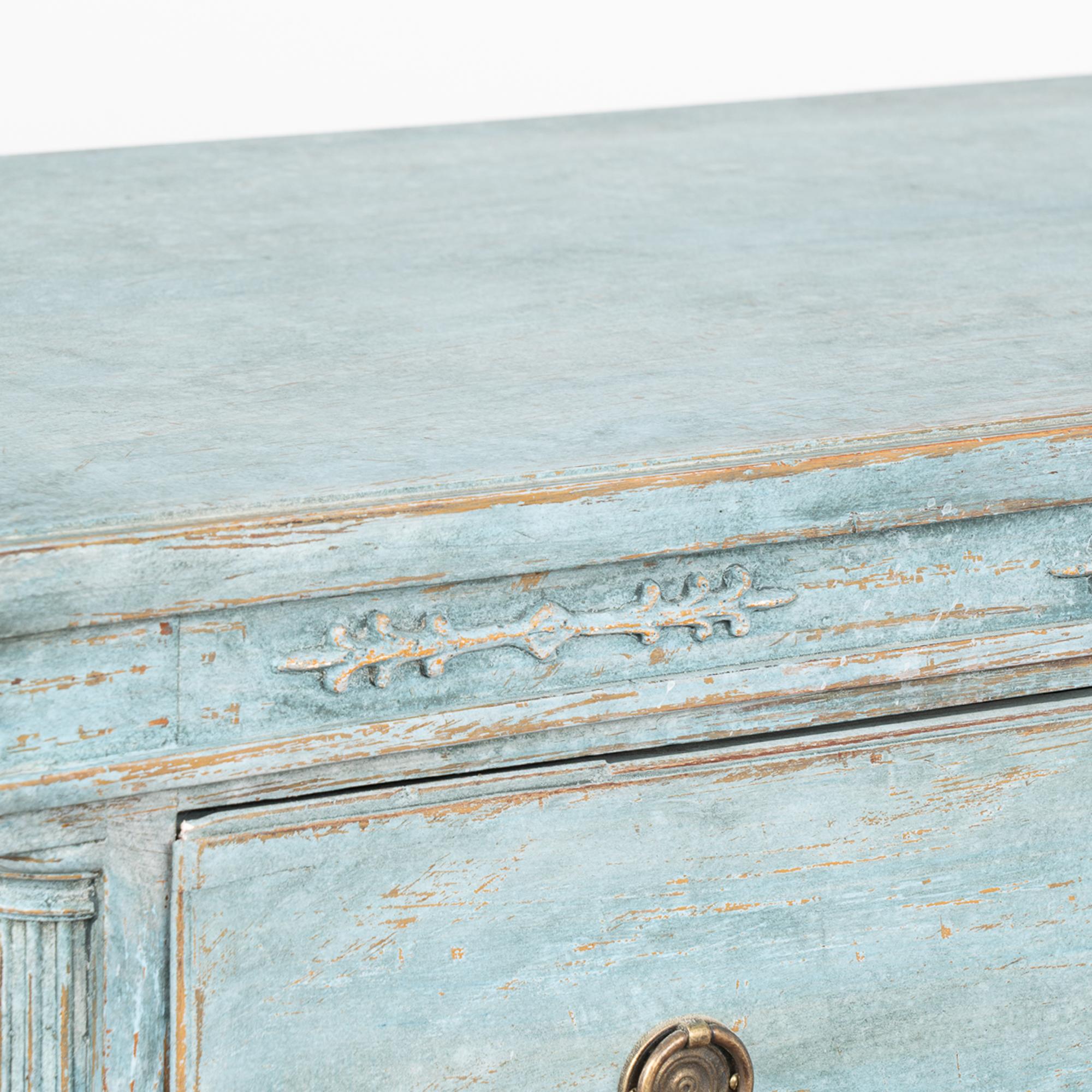 Blue Painted Chest of Three Drawers, Denmark circa 1840 For Sale 2