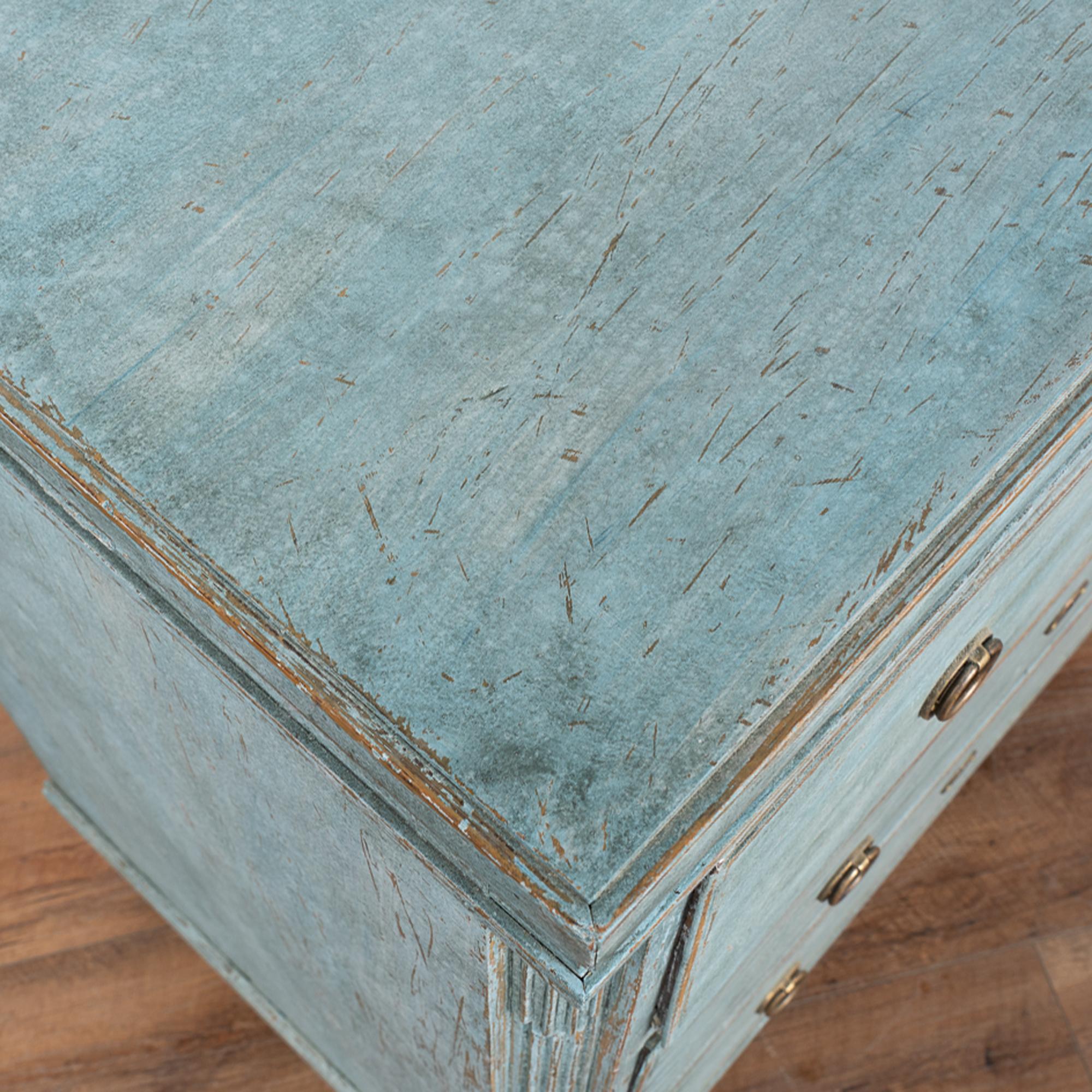 Blue Painted Chest of Three Drawers, Denmark circa 1840 For Sale 3