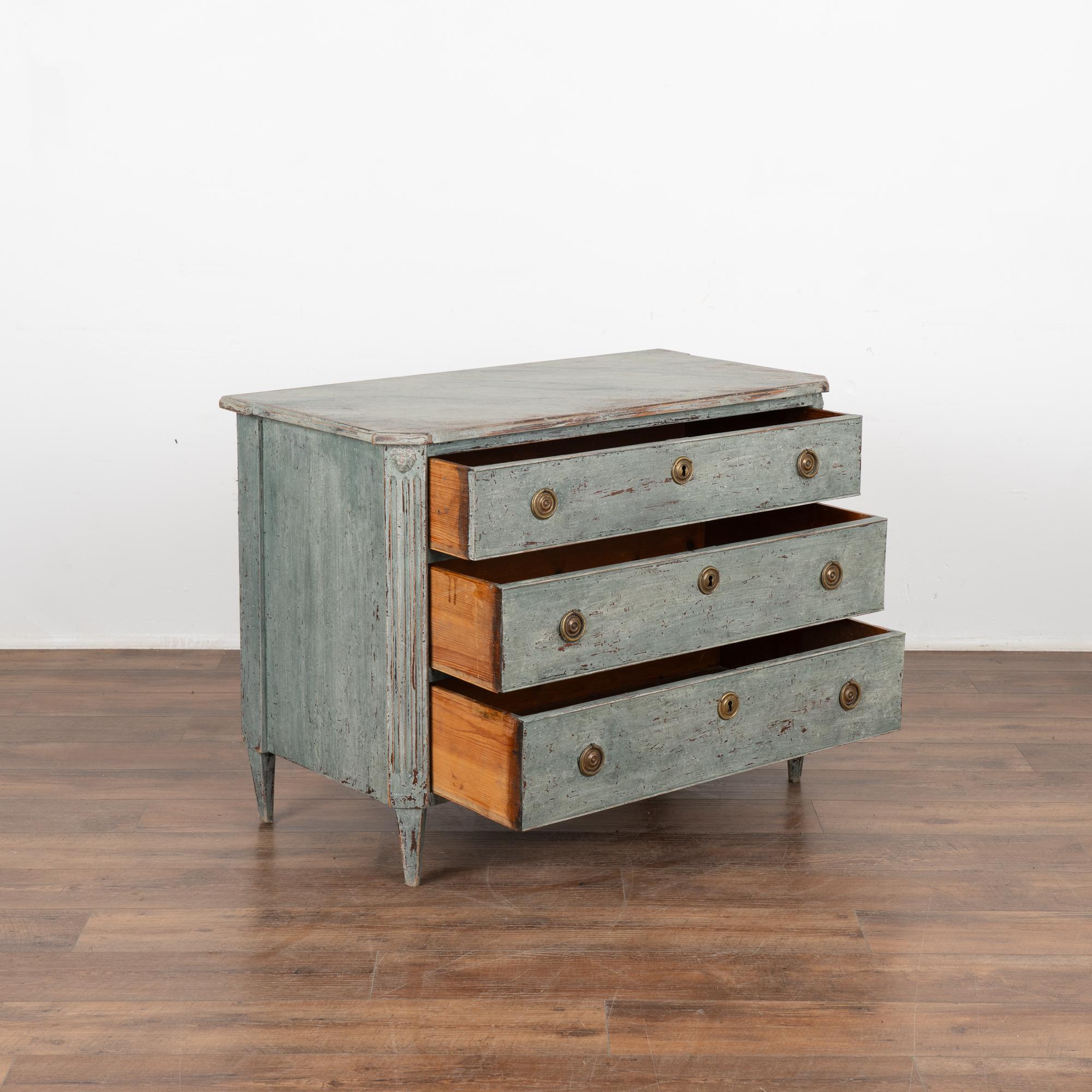 Country Blue Painted Chest of Three Drawers, Sweden circa 1820-40 For Sale