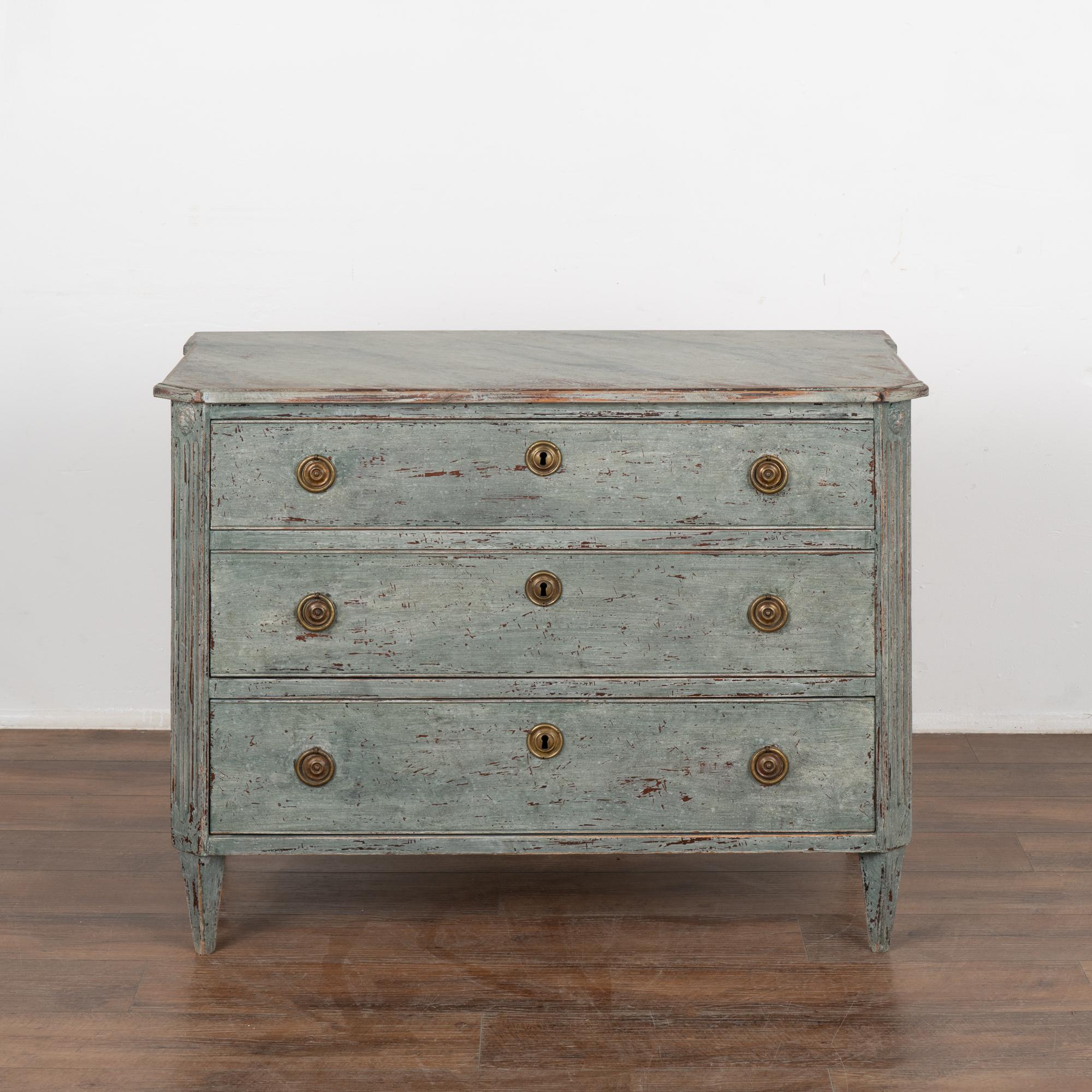 Swedish Blue Painted Chest of Three Drawers, Sweden circa 1820-40 For Sale