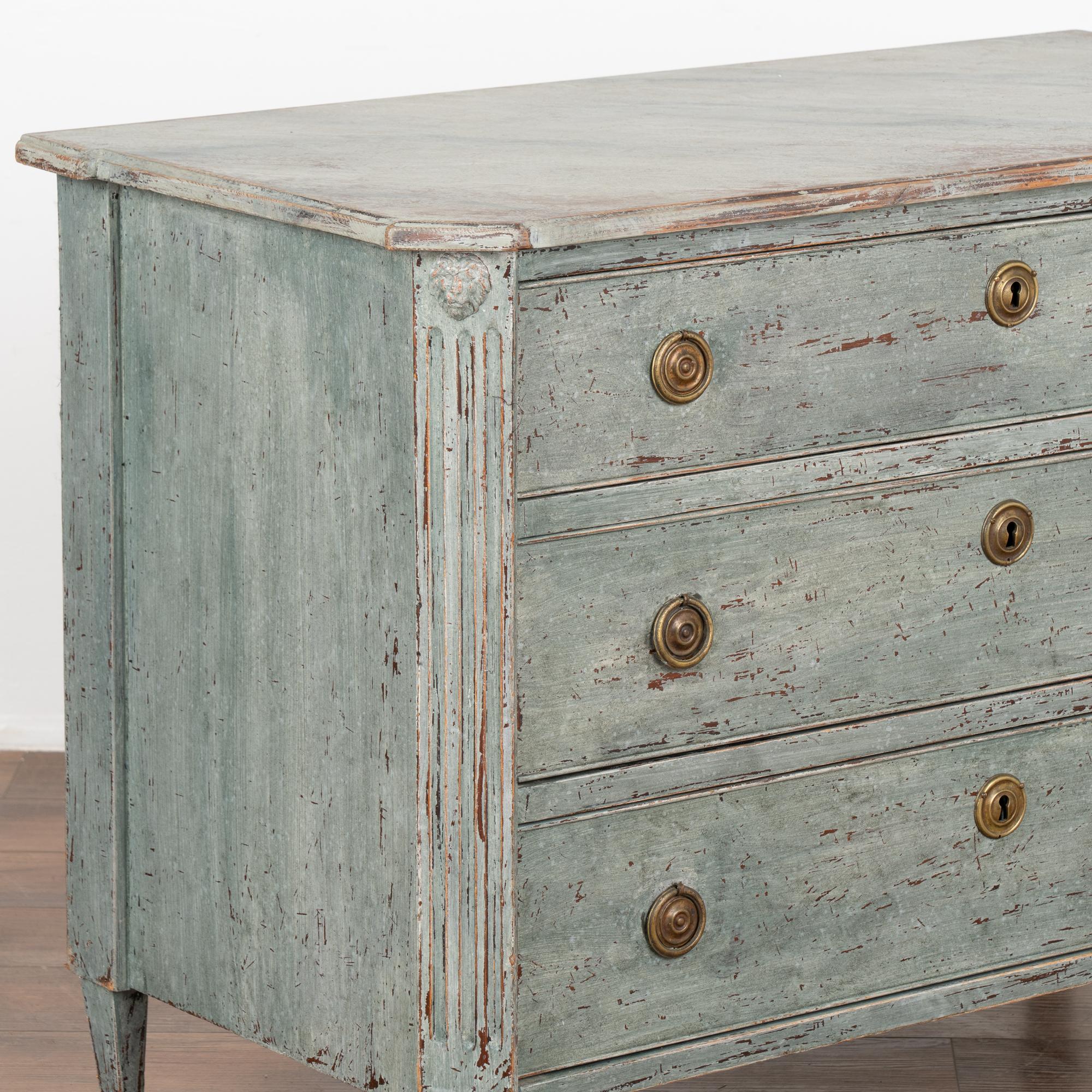19th Century Blue Painted Chest of Three Drawers, Sweden circa 1820-40