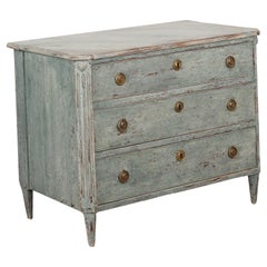Antique Blue Painted Chest of Three Drawers, Sweden circa 1820-40