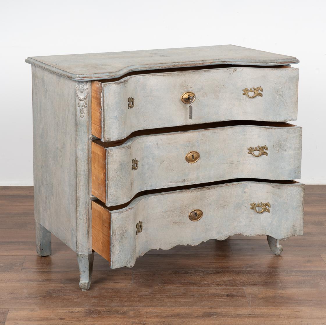 Victorian Blue Painted Chest of Three Drawers, Sweden circa 1870