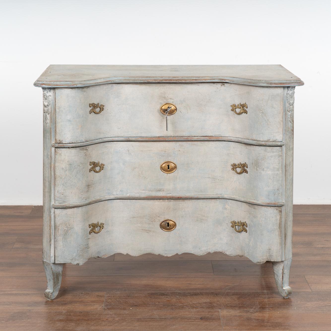 Swedish Blue Painted Chest of Three Drawers, Sweden circa 1870