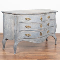 Blue Painted Chest of Three Drawers with Serpentine Front, Sweden circa 1860-80