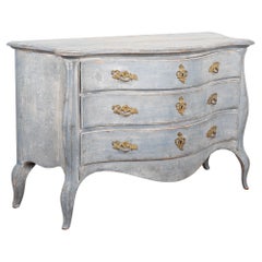 Blue Painted Chest of Three Drawers with Serpentine Front, Sweden circa 1860-80