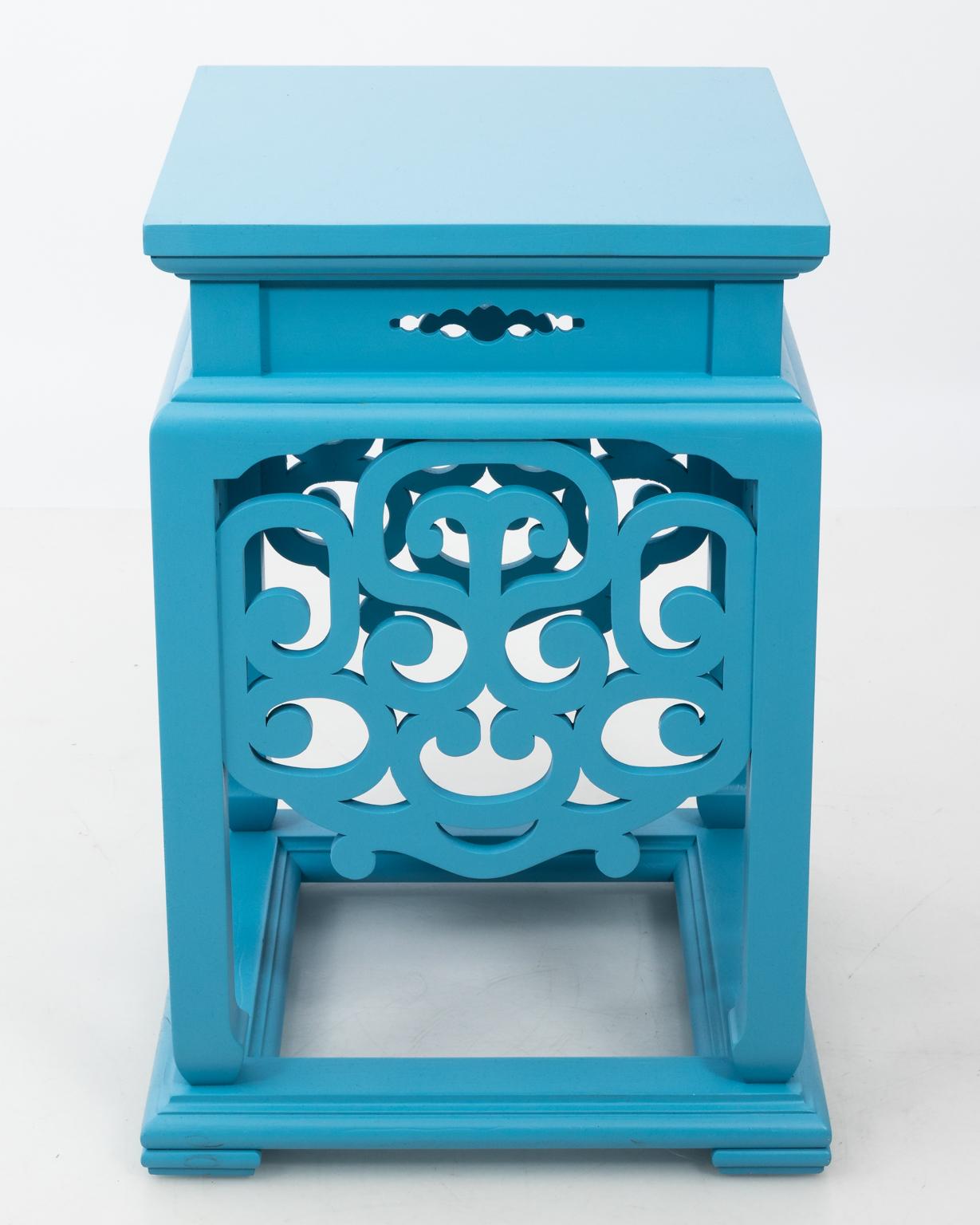 Wood Blue Painted Chinese Garden Seat