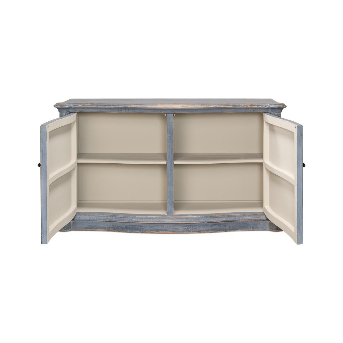Asian Blue Painted Country Bowfront Sideboard For Sale