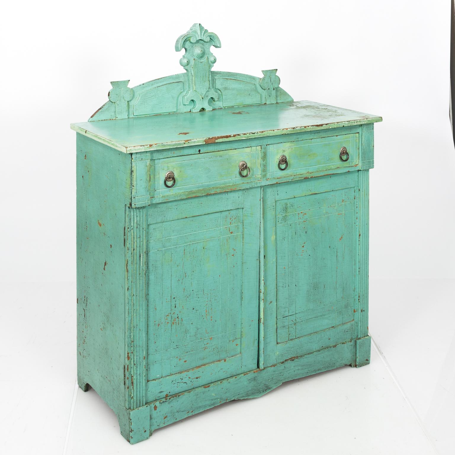 Blue Painted Eastlake Style Cupboard For Sale 5