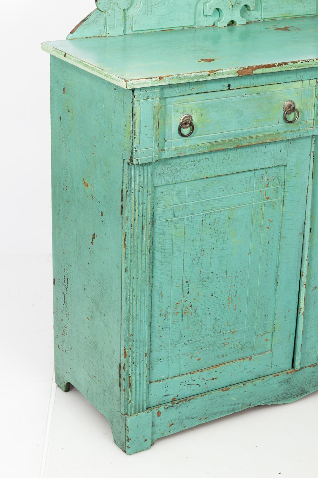 Blue Painted Eastlake Style Cupboard For Sale 6