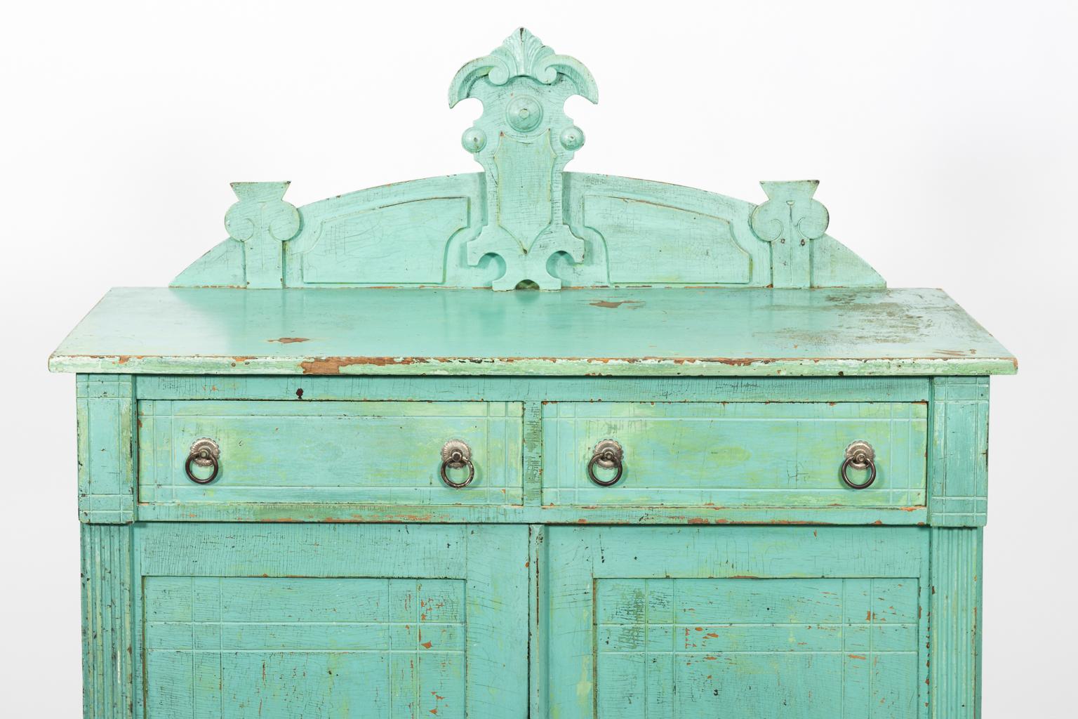 Blue Painted Eastlake Style Cupboard In Good Condition For Sale In Stamford, CT