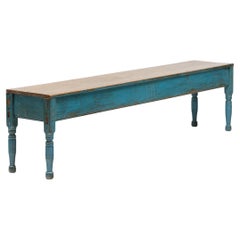 Antique Blue Painted Farmhouse Bench, c. 1900