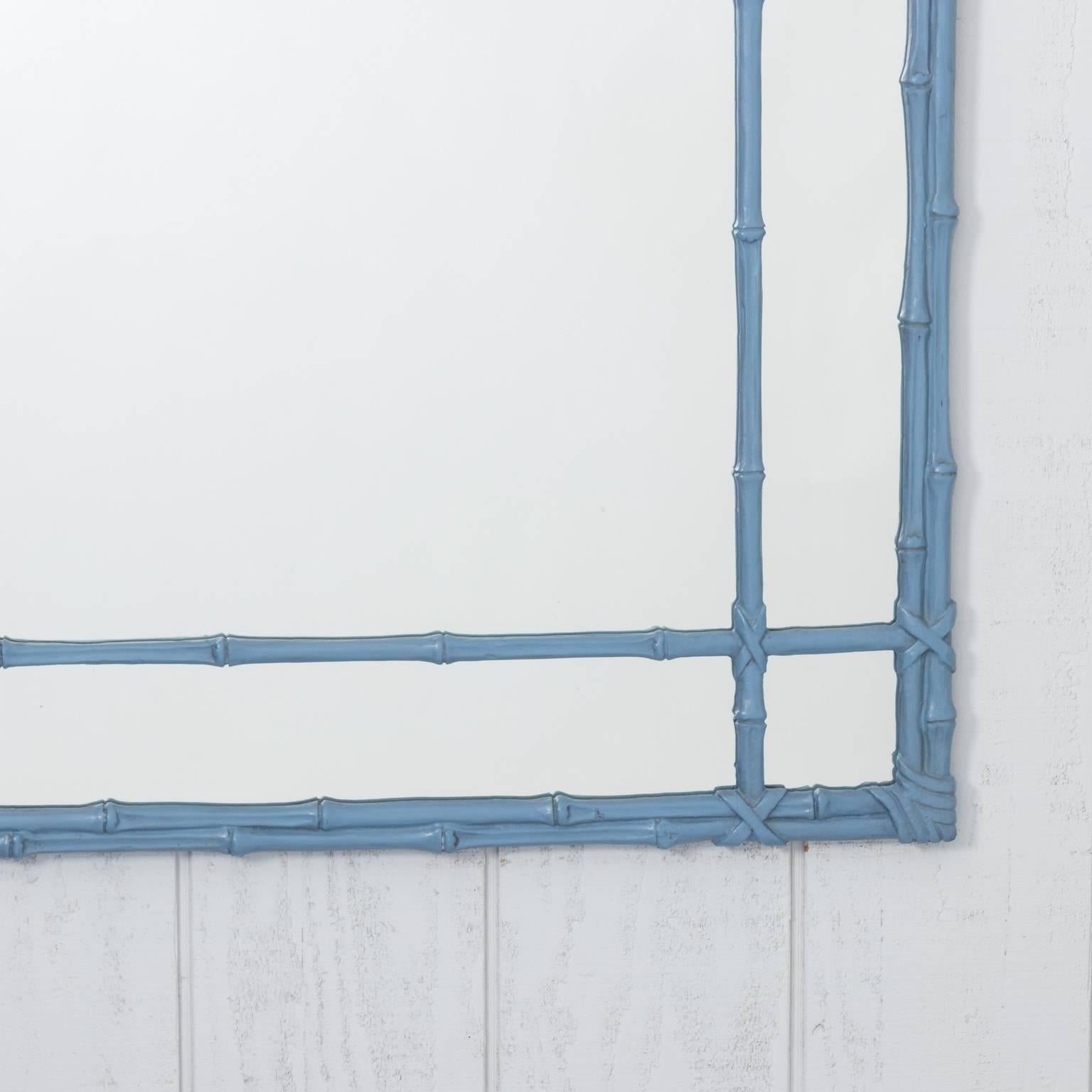 Blue Painted Faux Bamboo Mirror 2