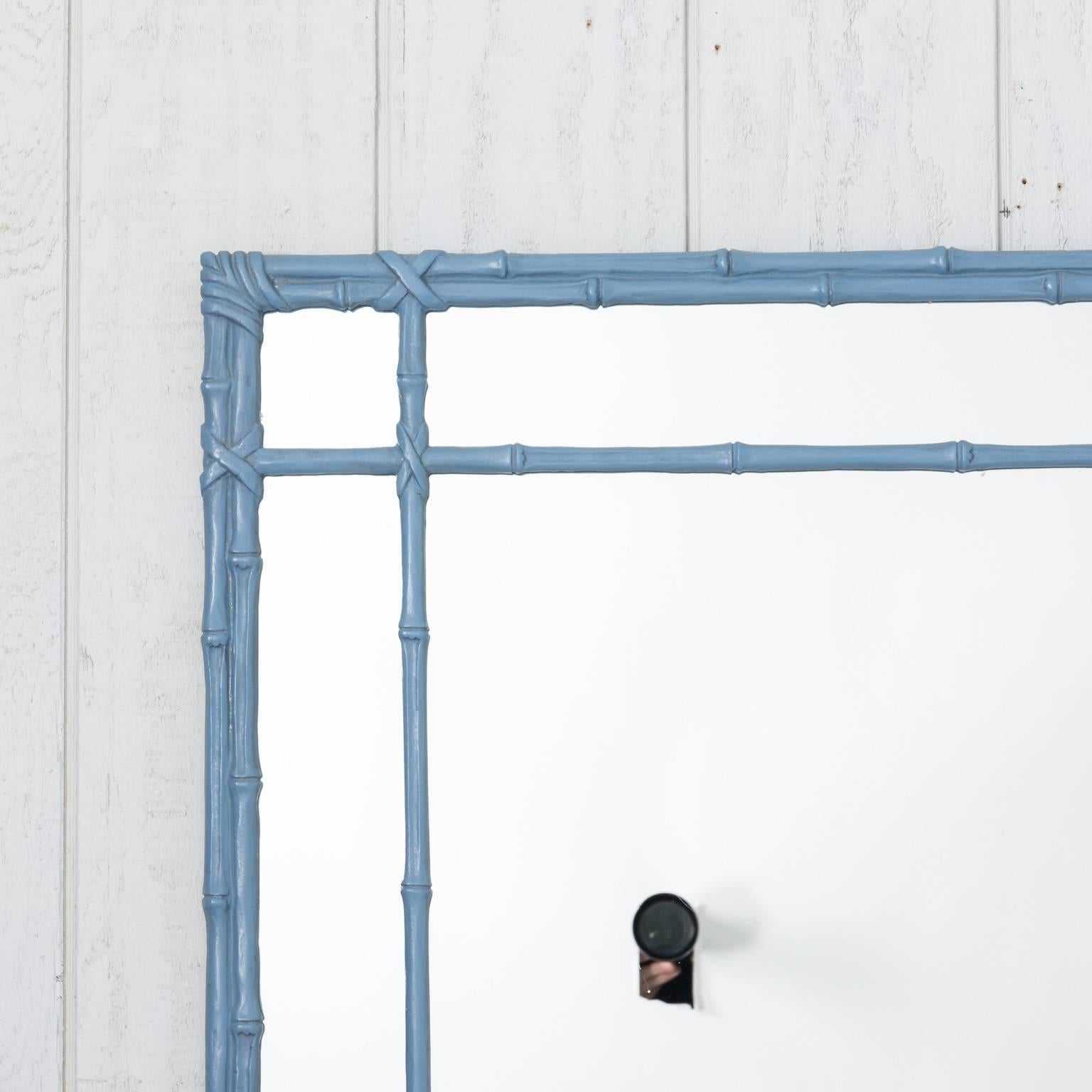 Blue Painted Faux Bamboo Mirror 4