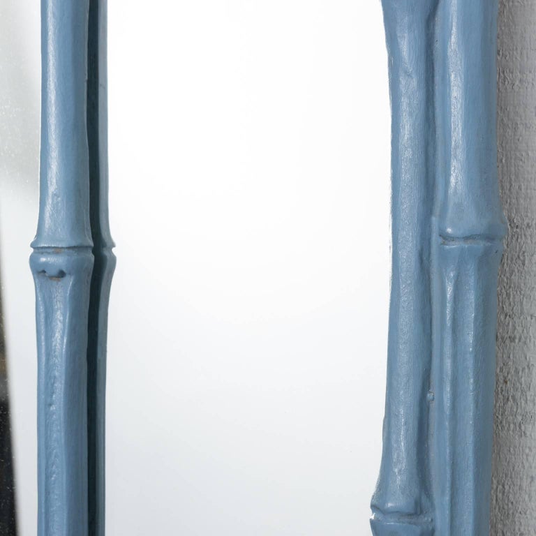 Blue Painted Faux Bamboo Mirror at 1stDibs | blue bamboo mirror, painted bamboo mirror